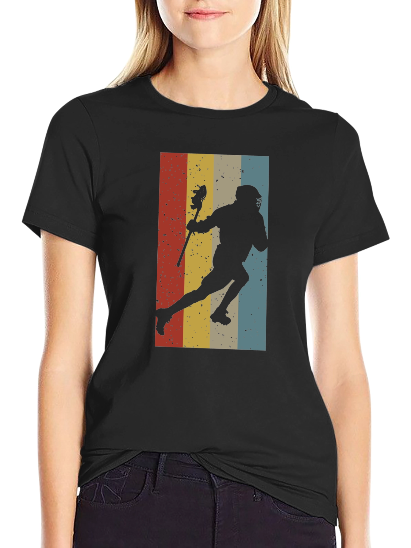 Black Vintage Lacrosse Player Graphic Tee view 2