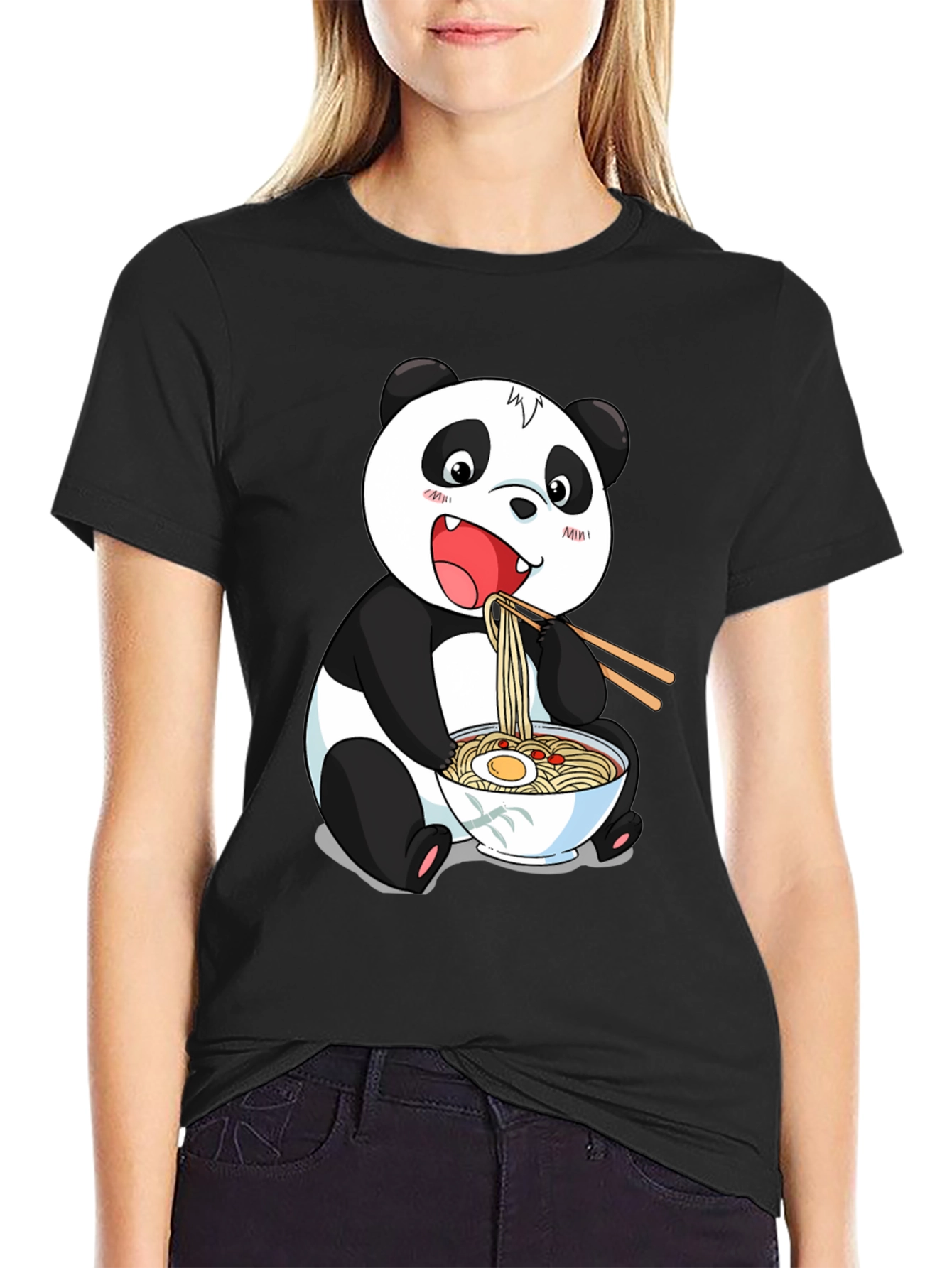 Black Panda Ramen Graphic Tee - Cute Cartoon Style view 2