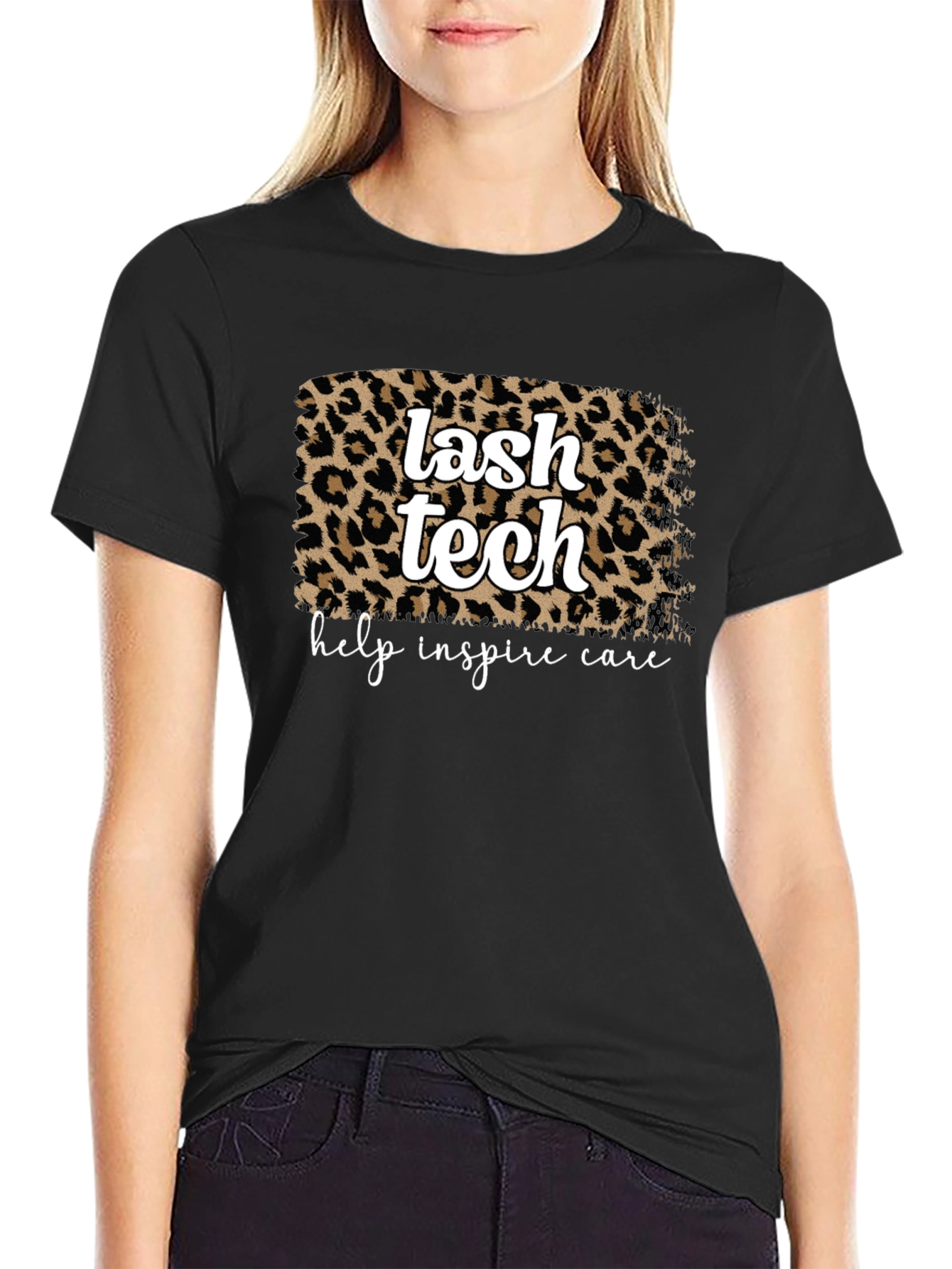 Black Lash Tech Leopard Print Graphic T-Shirt view 2