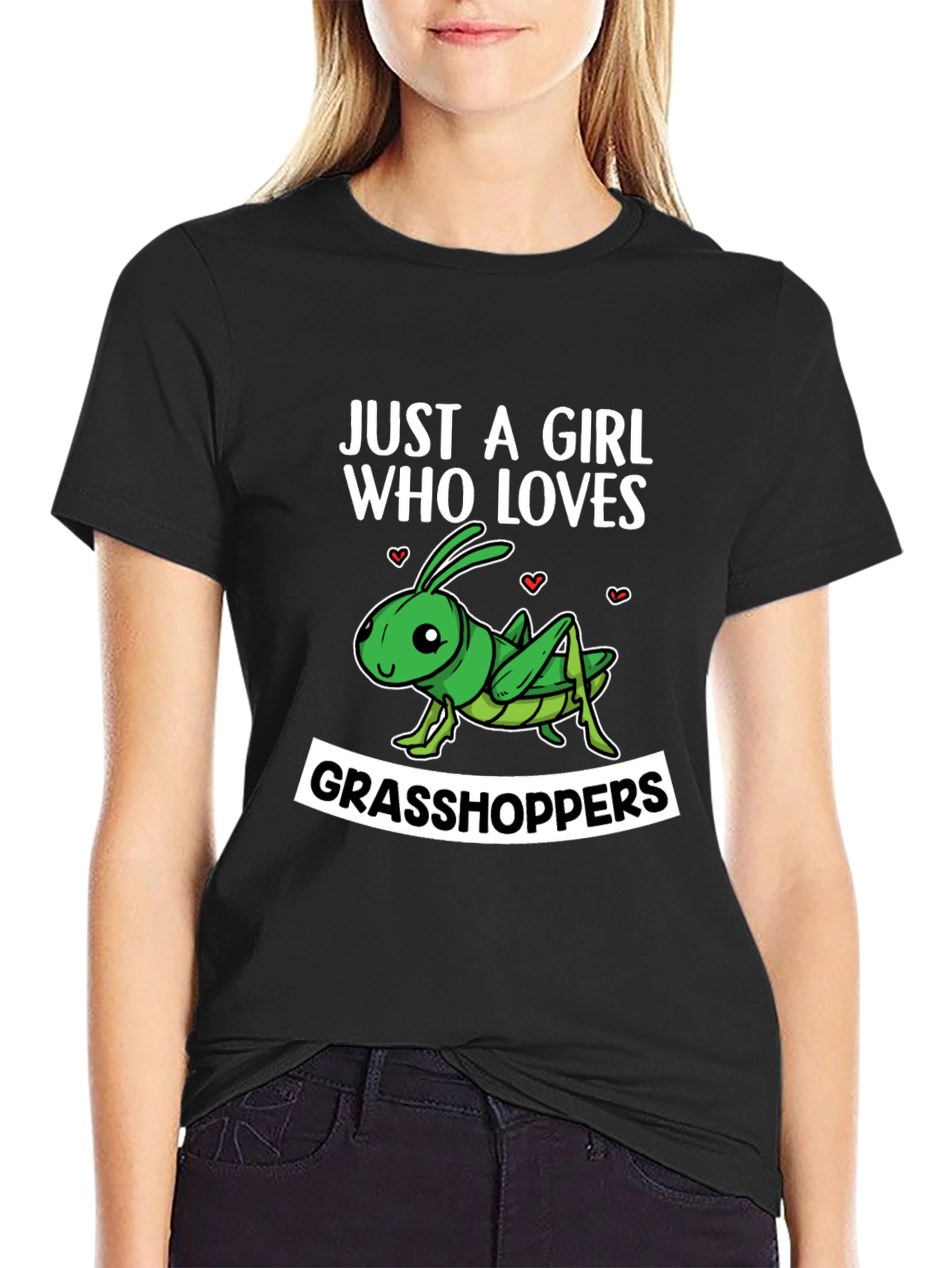 Black Grasshopper Lover T-Shirt - Just A Girl Who Loves view 2