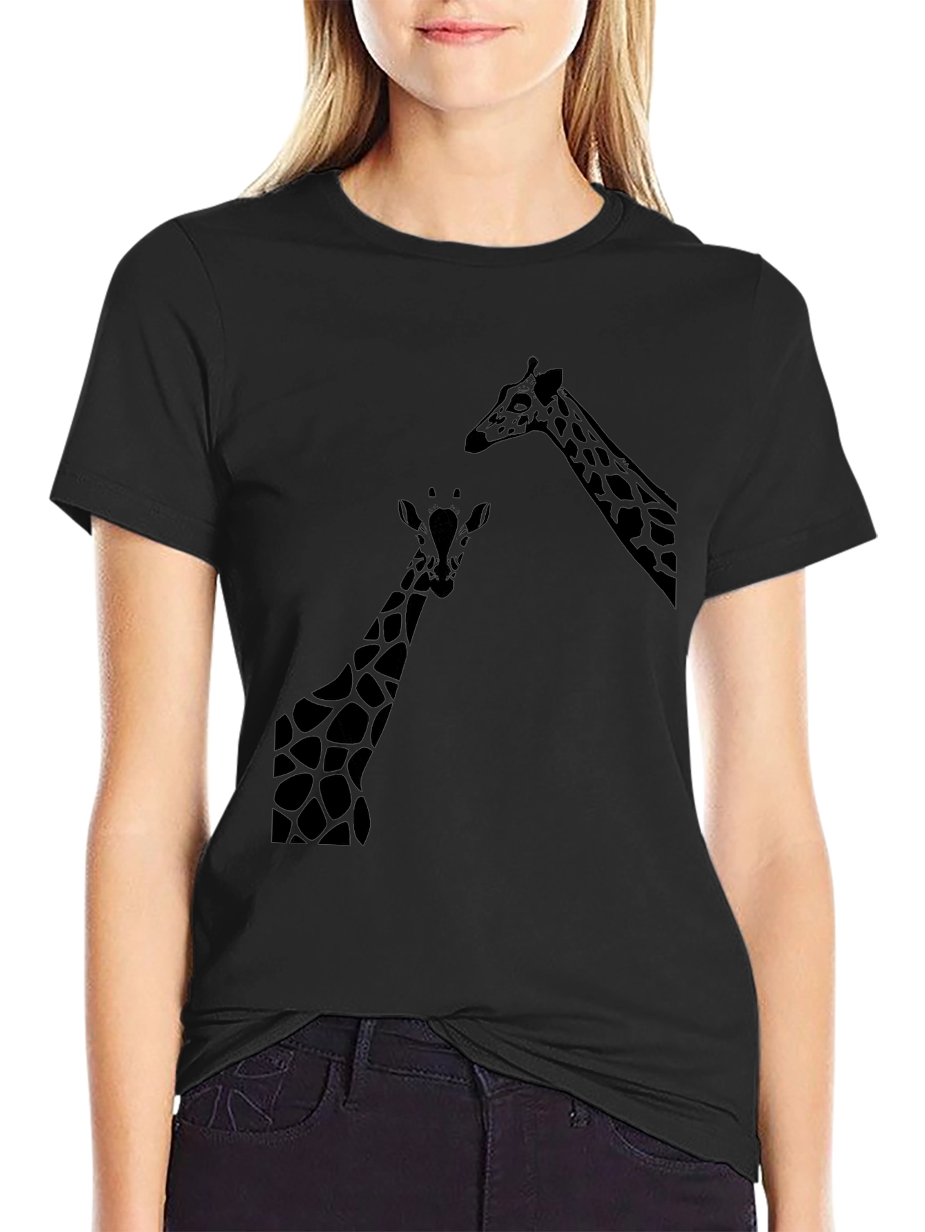 Black Giraffe Silhouette Graphic Black T-Shirt view 2