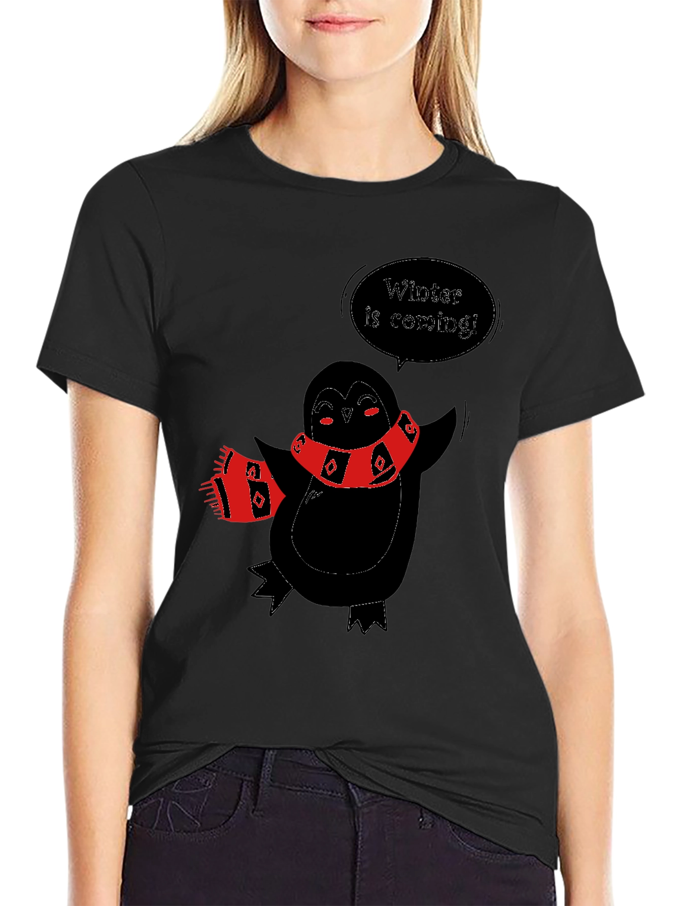 Black Winter Penguin Graphic Tee - Black view 2