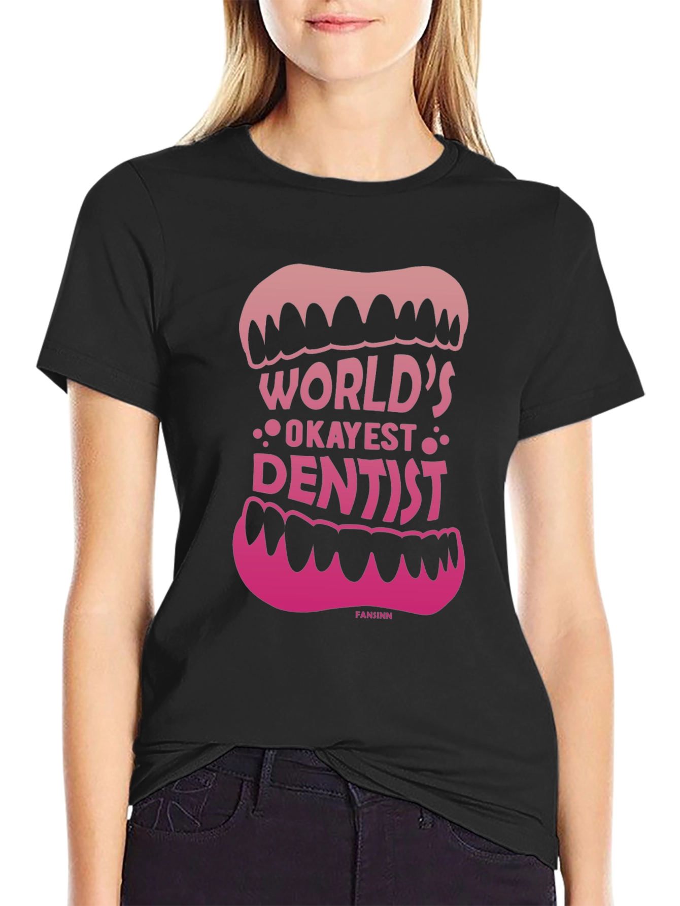 Black World's Okayest Dentist Graphic Tee - Black view 2