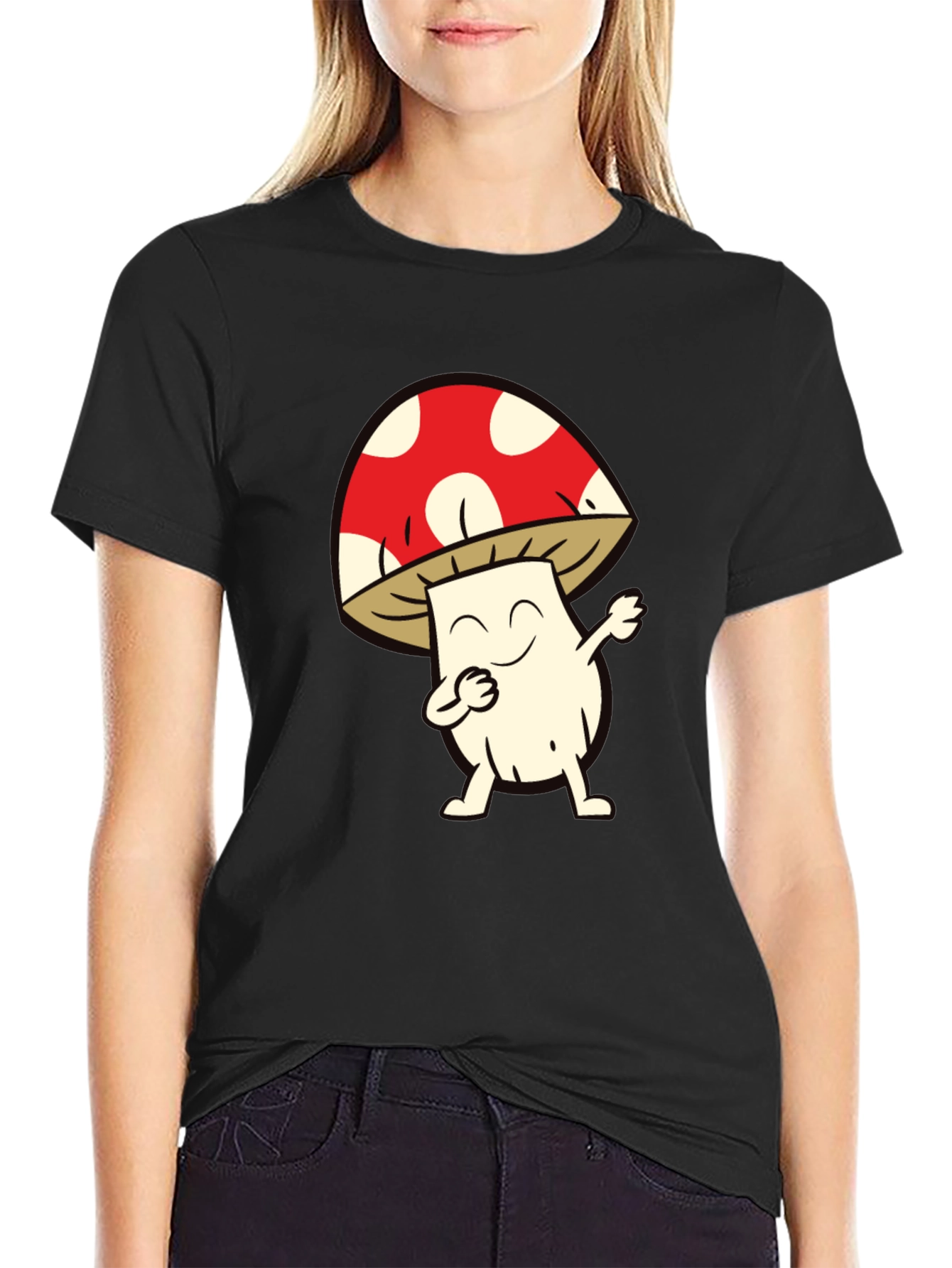 Black Funny Mushroom Dab Dance Black T-Shirt view 2