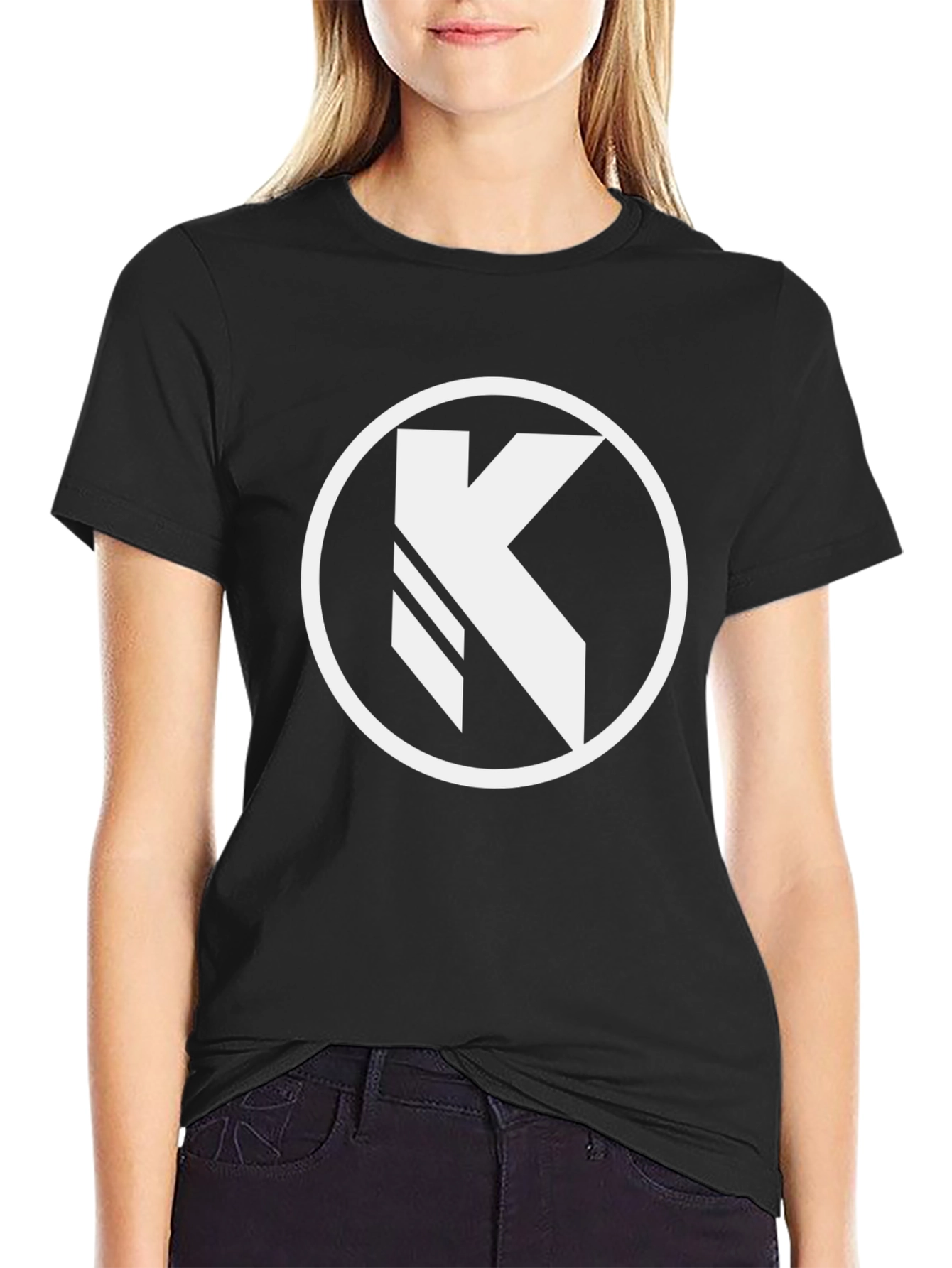 Black Tee with Bold White "K" Circle Graphic - 2