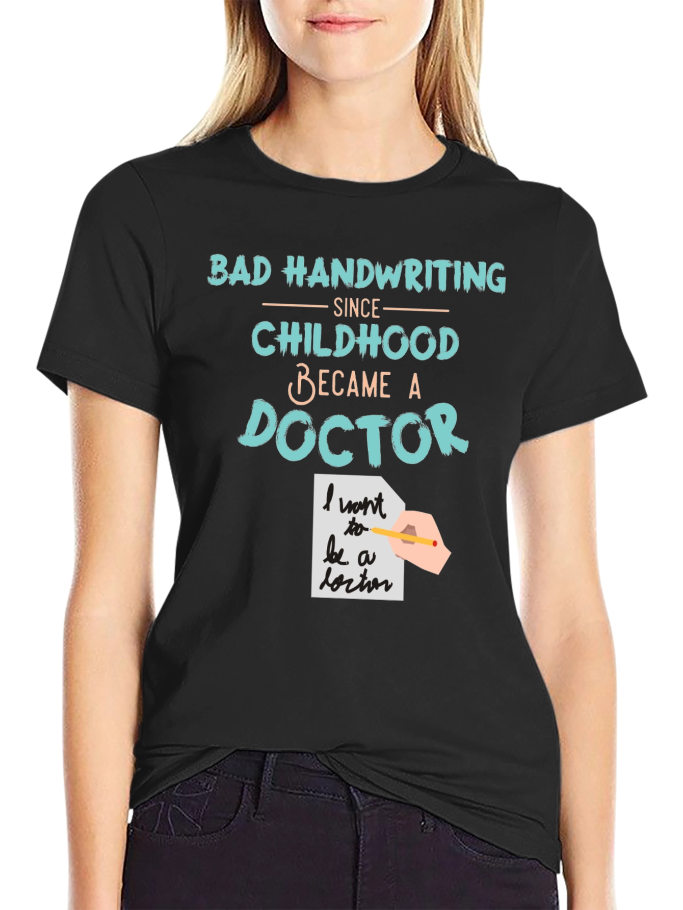 Black Bad Handwriting Doctor T-Shirt view 2