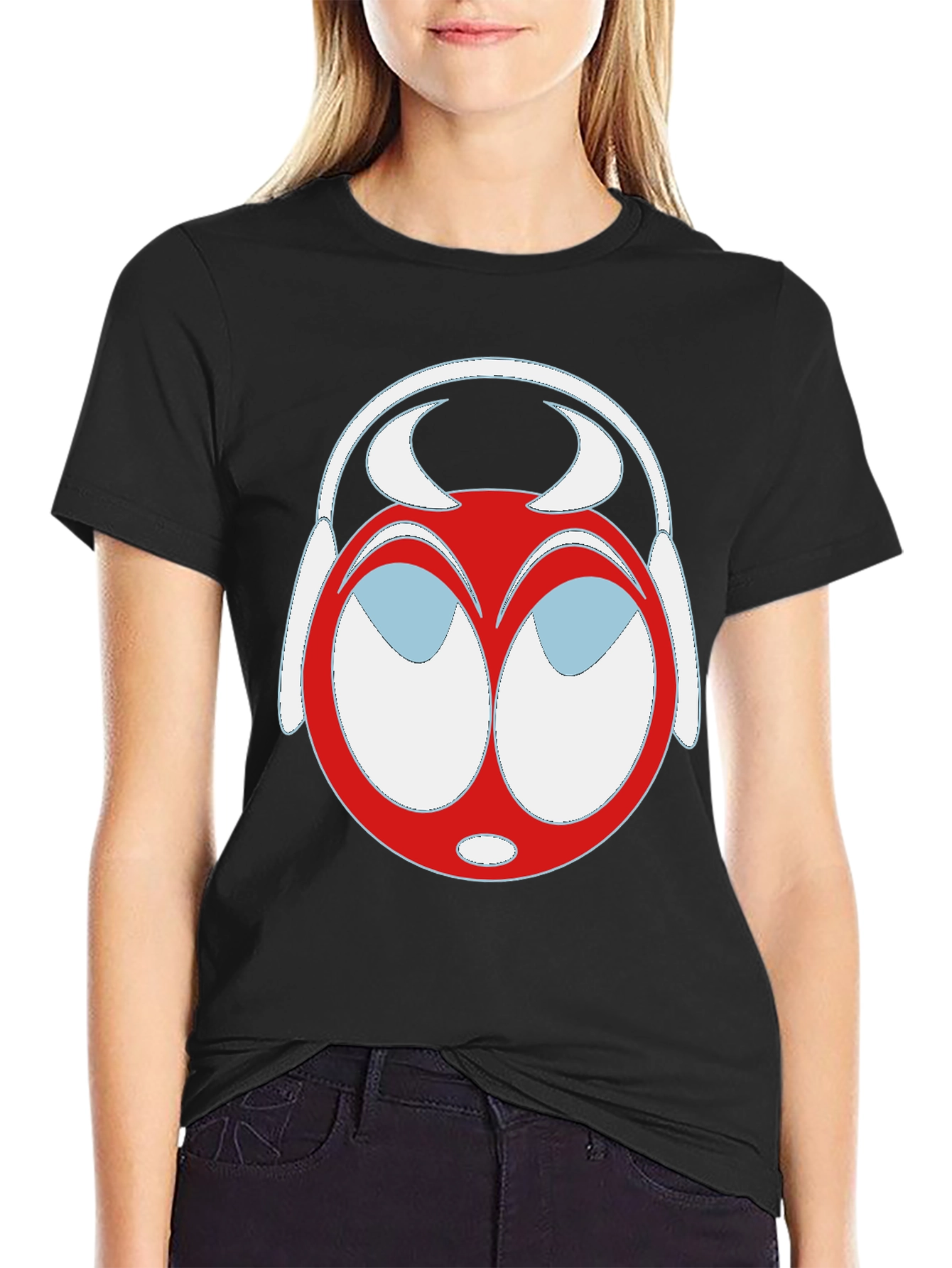 Black Cartoon Headphone T-Shirt - Unique Graphic Tee view 2