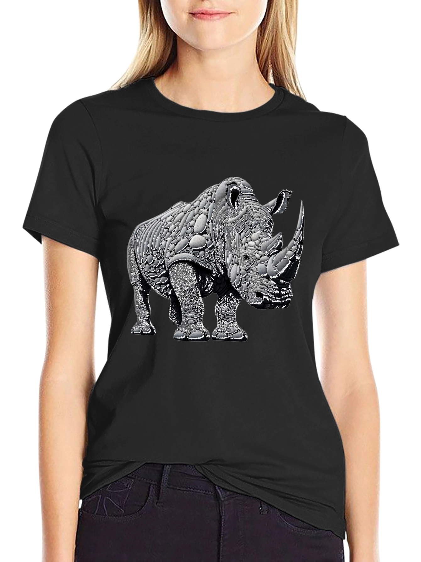 Black Rhinoceros Graphic Tee - Black Cotton view 2