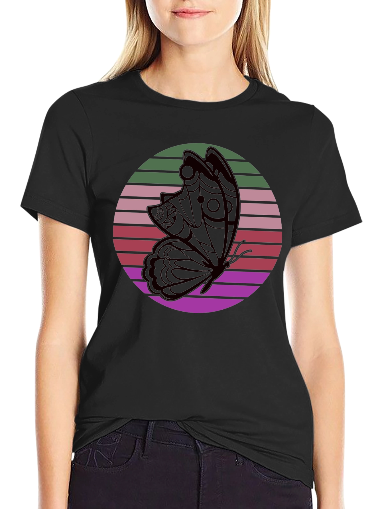 Black Retro Butterfly Black T-Shirt view 2