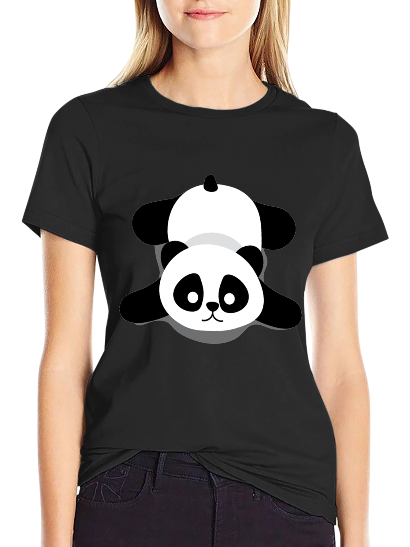 Black Cute Panda Graphic Tee - Soft & Stylish view 2