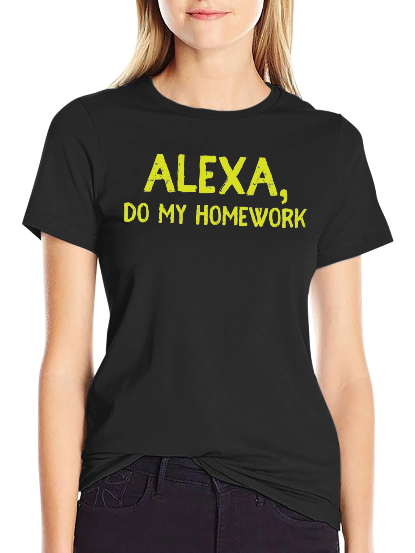 Black Alexa Do My Homework Funny Sarcastic T-Shirt view 2