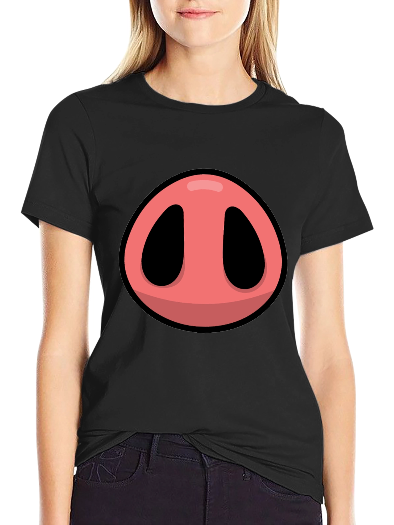 Black Pig Nose Graphic T-Shirt - Fun Animal Tee view 2
