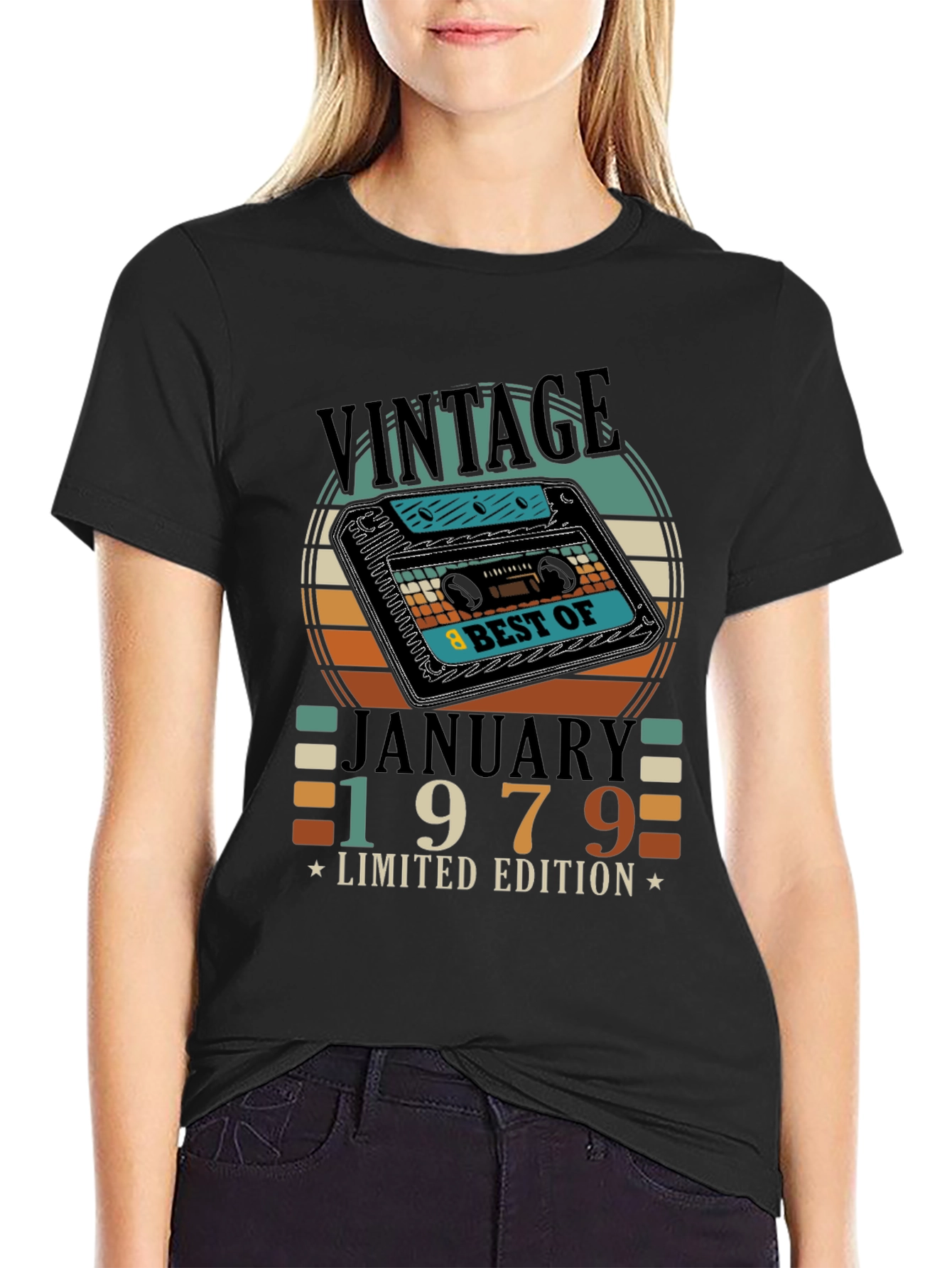 Black Vintage January 1979 Limited Edition Cassette T-Shirt view 2