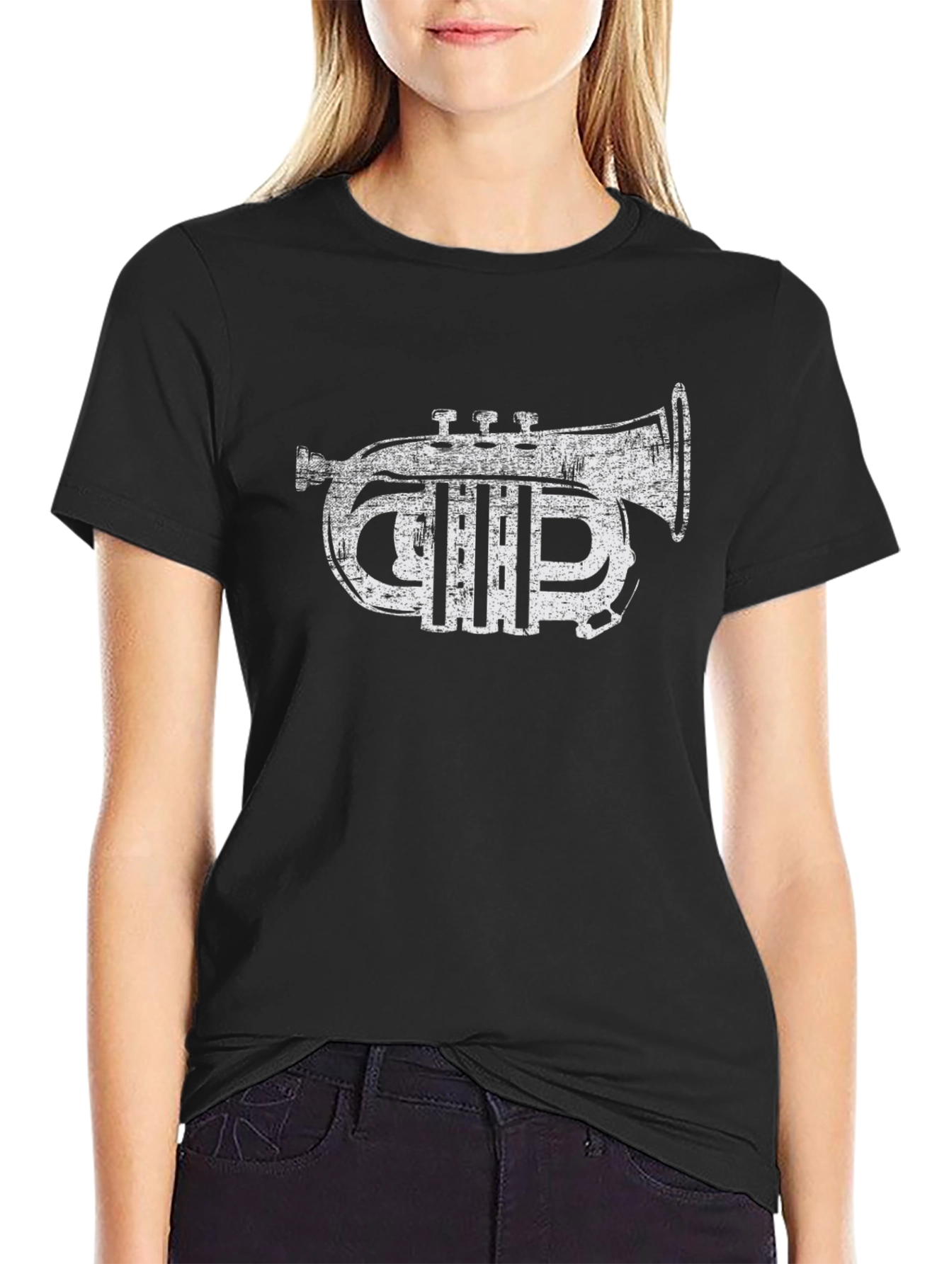 Black Distressed Cornet Graphic T-Shirt - Vintage Style Tee view 2