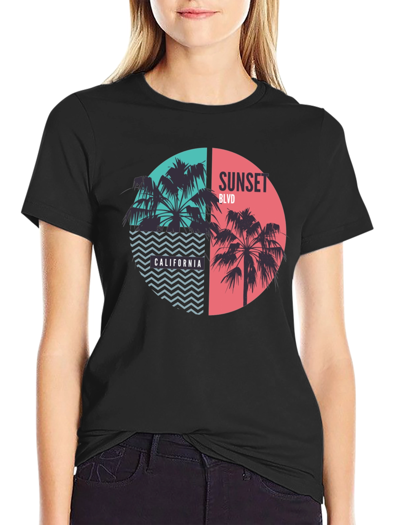 Black Sunset Blvd California Palm Tree Graphic Tee view 2