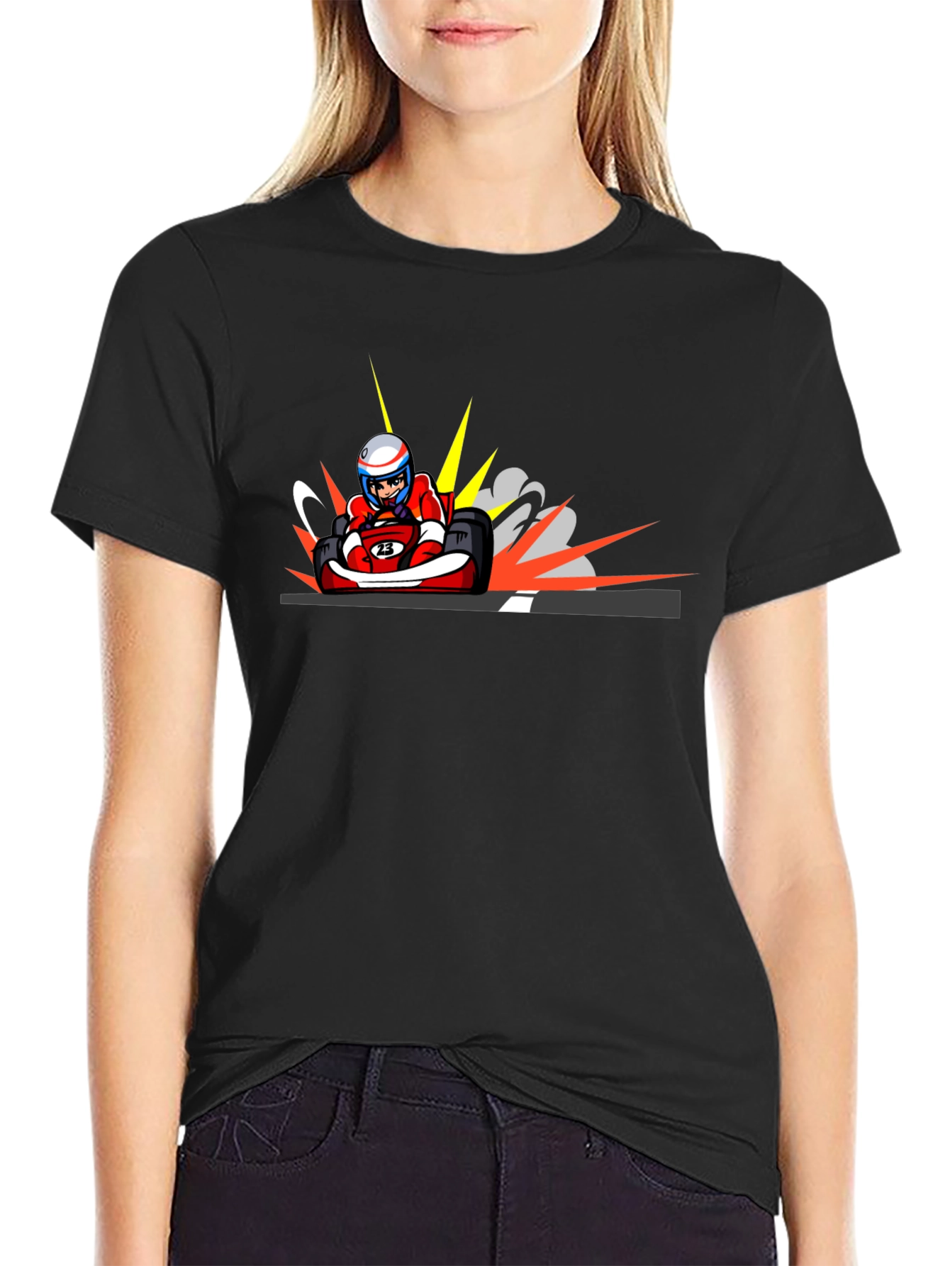 Black Cartoon Kart Racing T-Shirt view 2