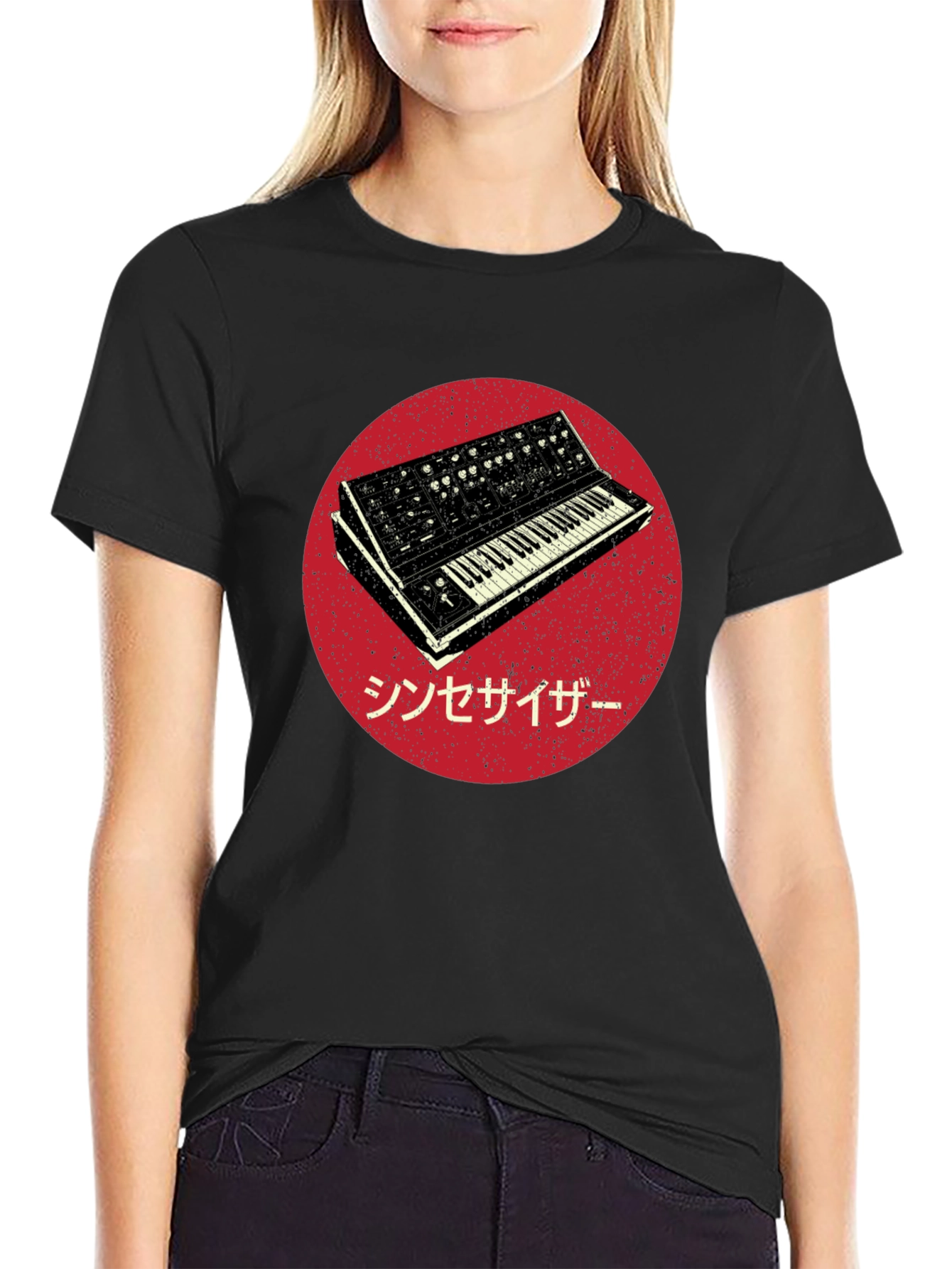 Black Synthesizer Graphic Tee - Retro Music Lover Shirt view 2