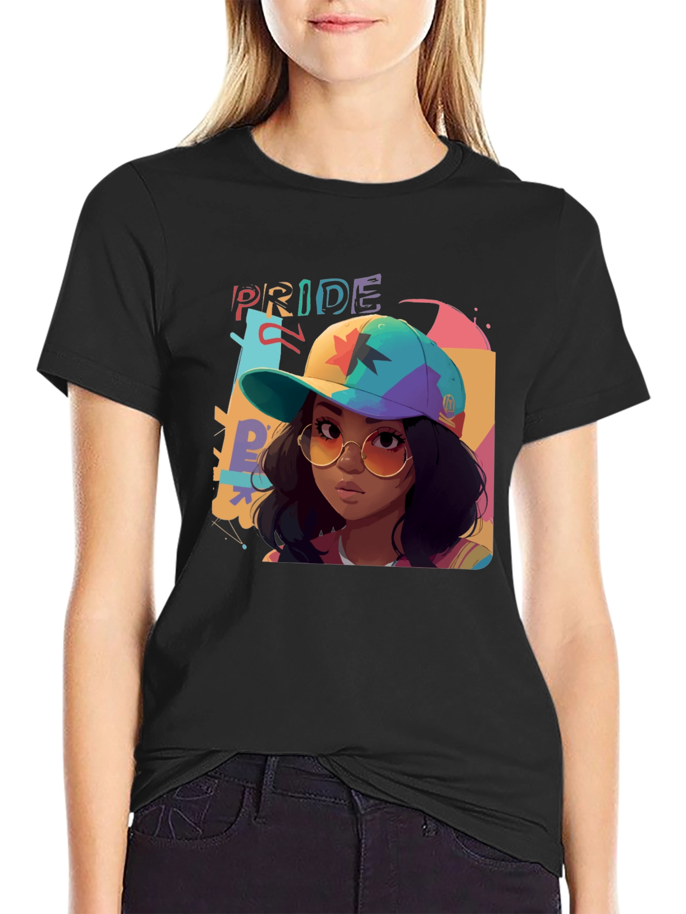 Black Pride Graphic Tee - Colorful Cartoon Woman view 2