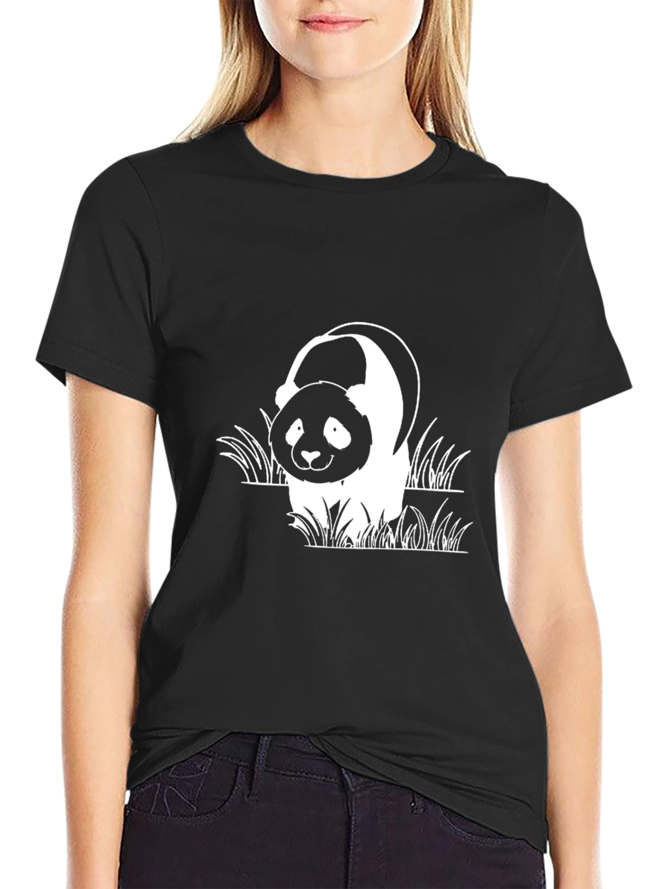 Black Panda Bear Graphic Black T-Shirt view 2