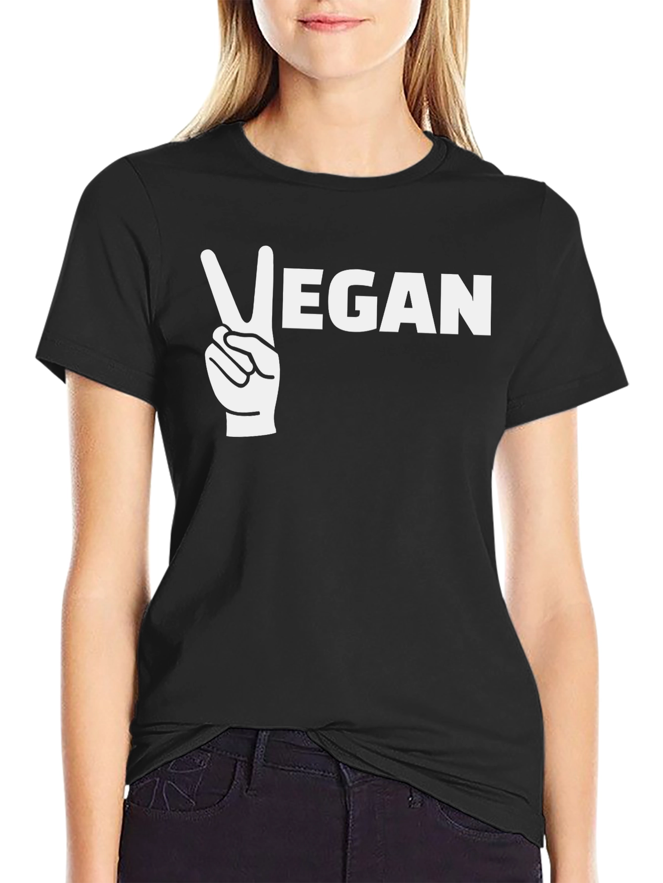 Black Vegan Peace Sign Graphic T-Shirt view 2