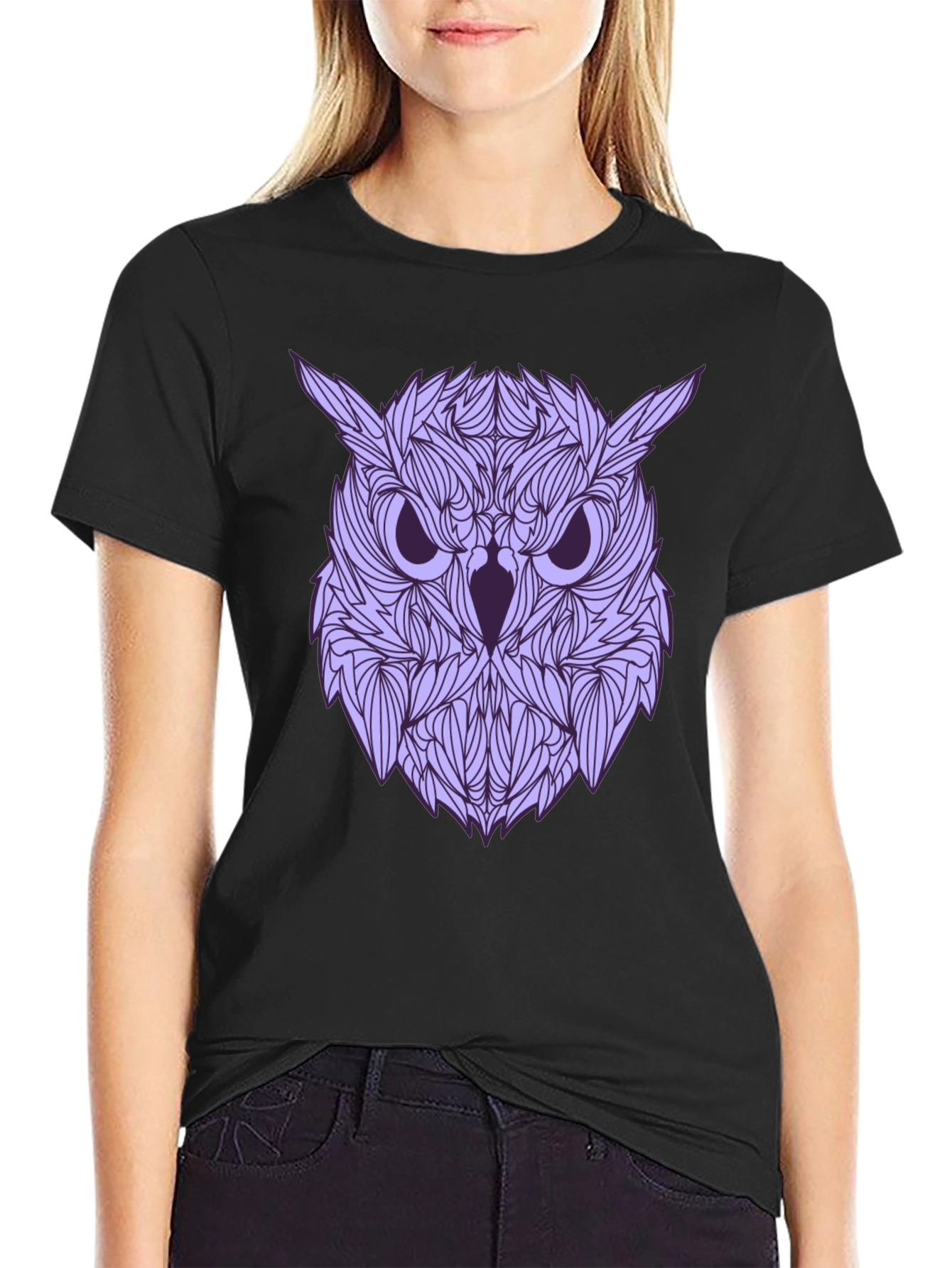 Black Owl Graphic Print Black T-Shirt view 2