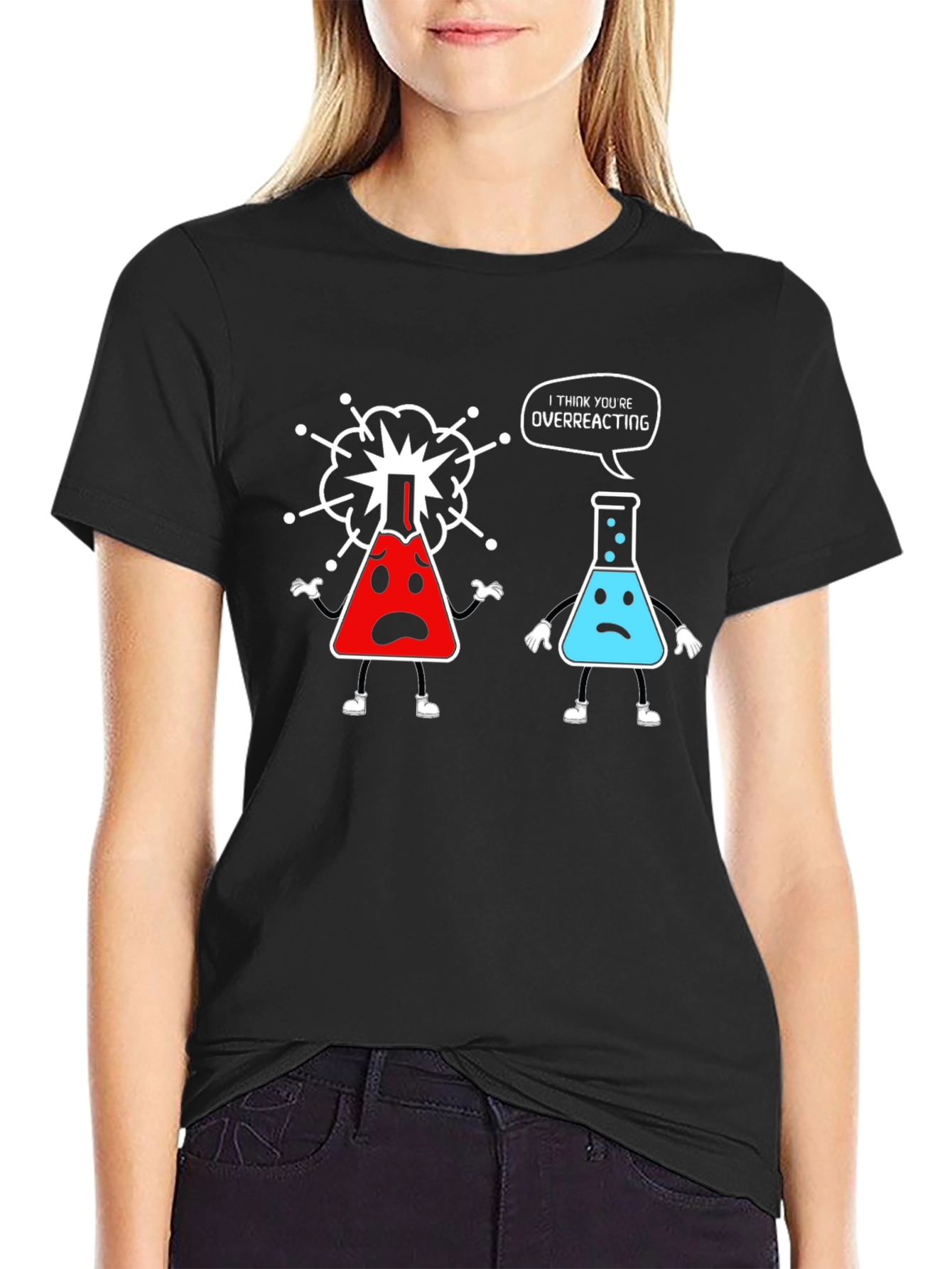 Black Funny Chemistry T-Shirt - Overreacting Science Tee view 2