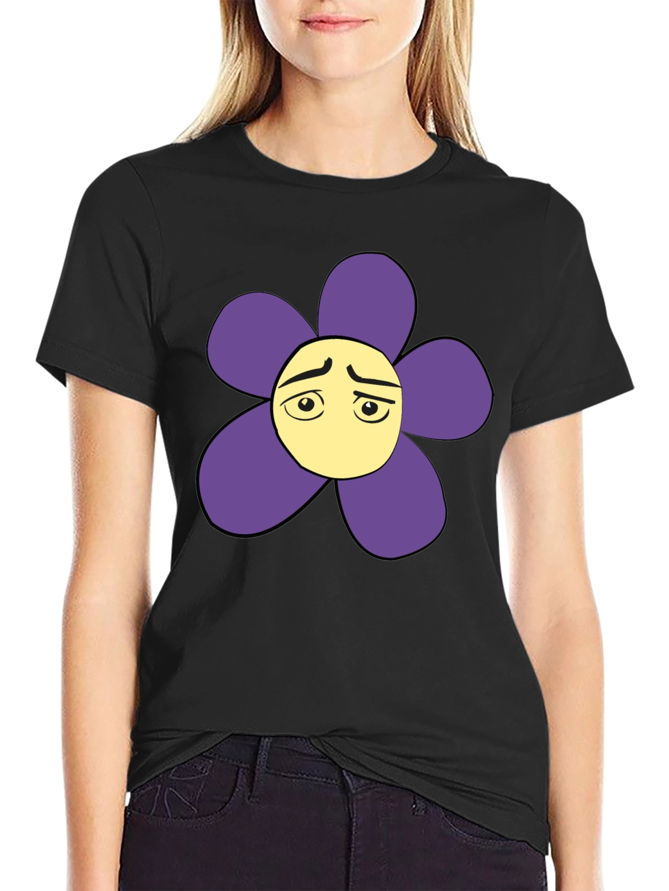 Black Sad Flower Graphic Black T-Shirt - Unisex Casual Tee view 2