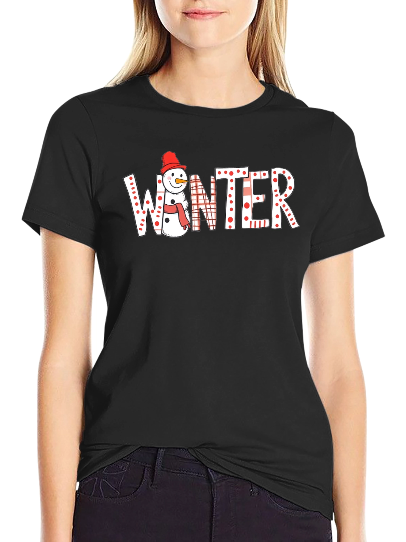 Black Winter Snowman T-Shirt view 2