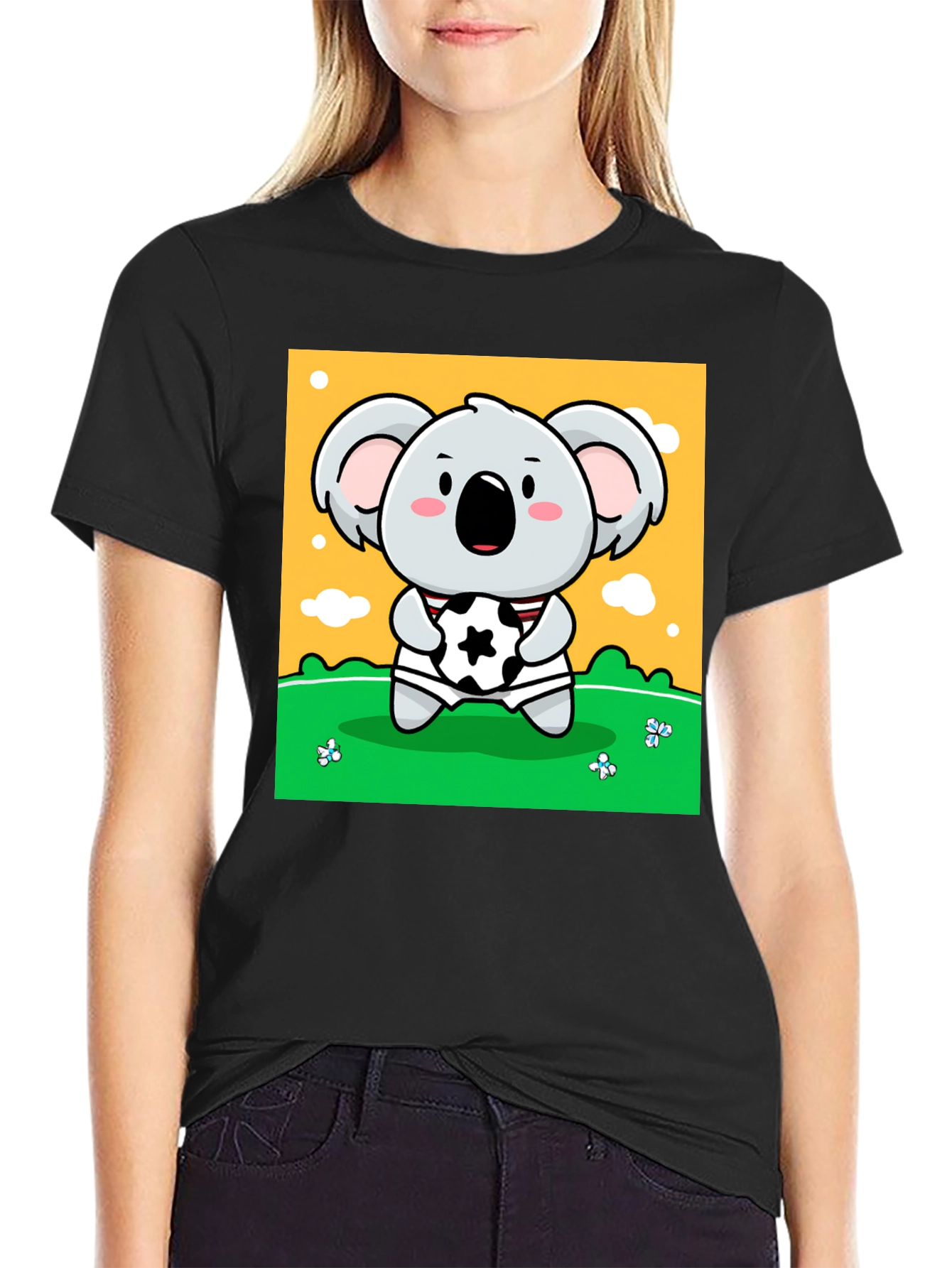 Black Cute Koala Soccer Fan Graphic Tee view 2