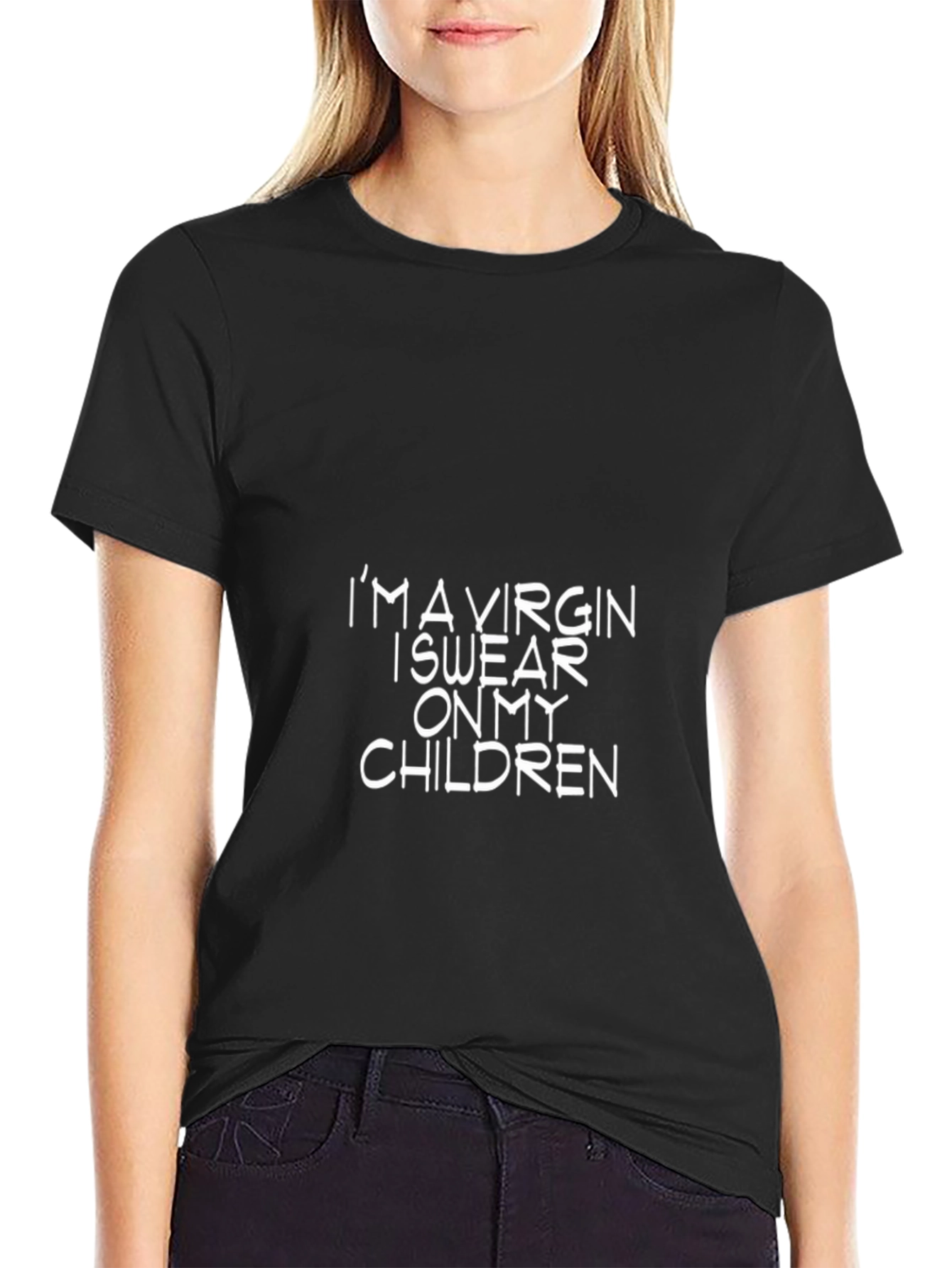 Black I'm A Virgin I Swear On My Children Novelty T-Shirt view 2