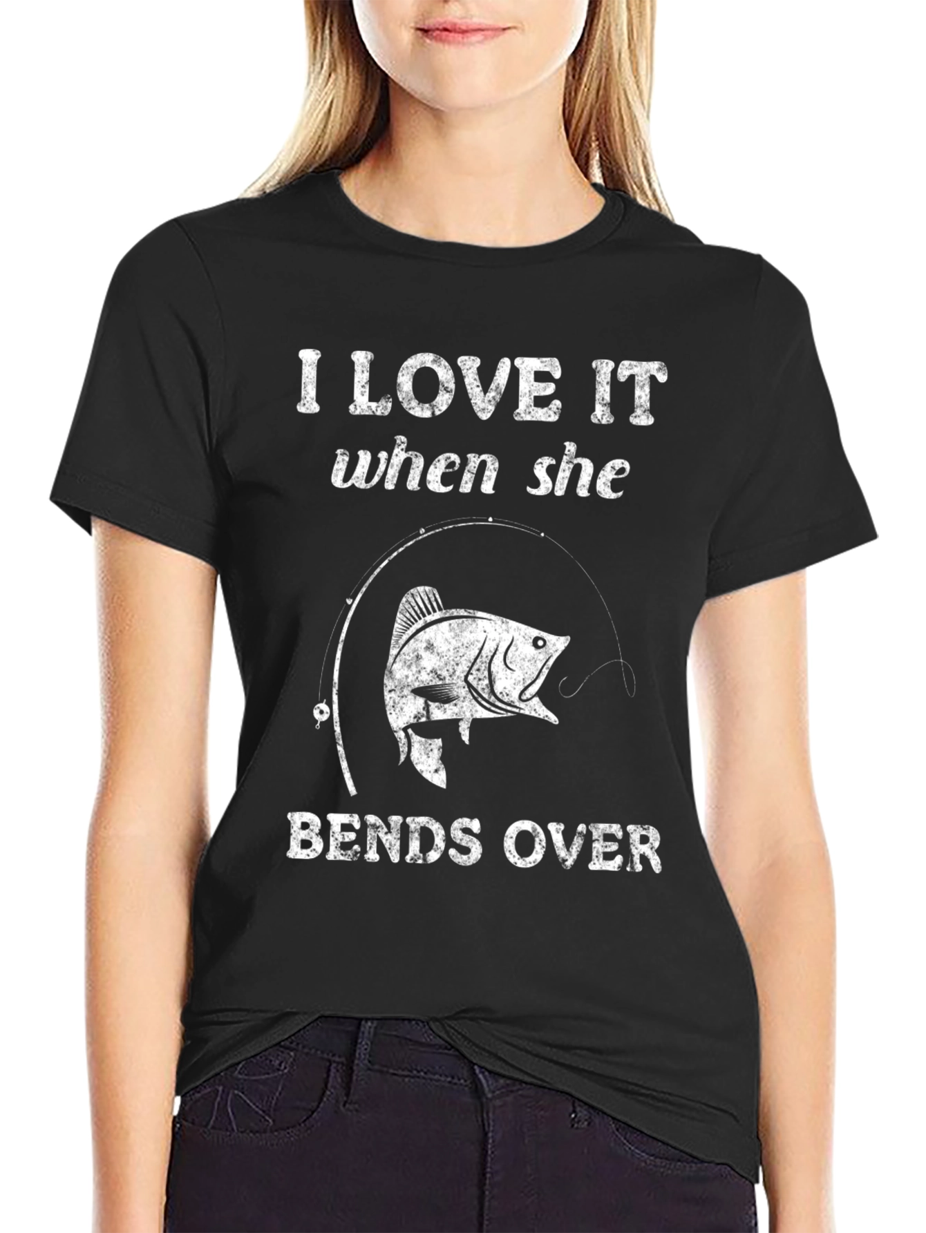 Black I Love It When She Bends Over Fishing T-Shirt view 2