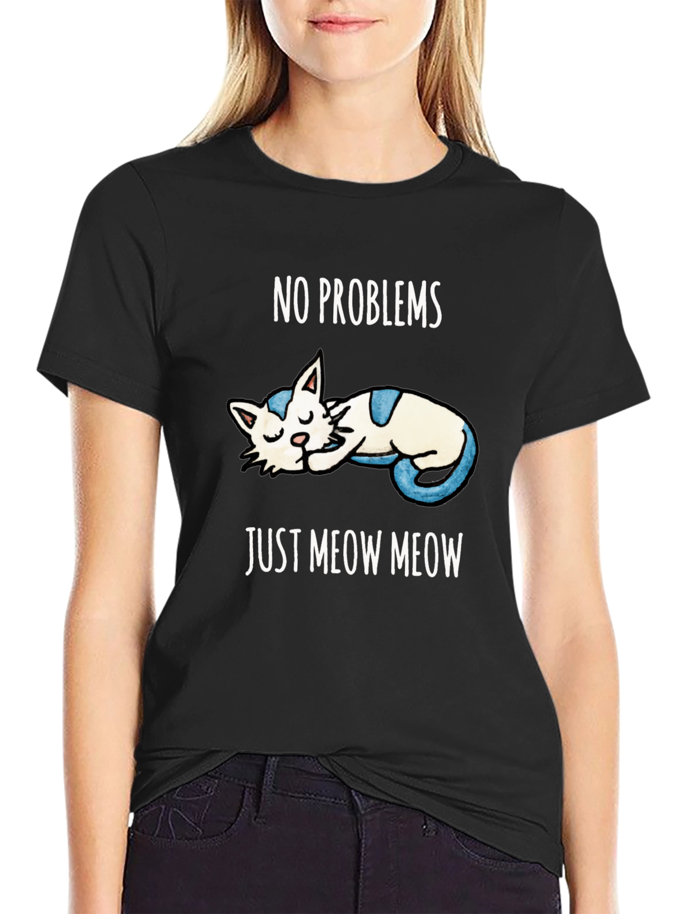 Black No Problems Just Meow Meow T-Shirt view 2
