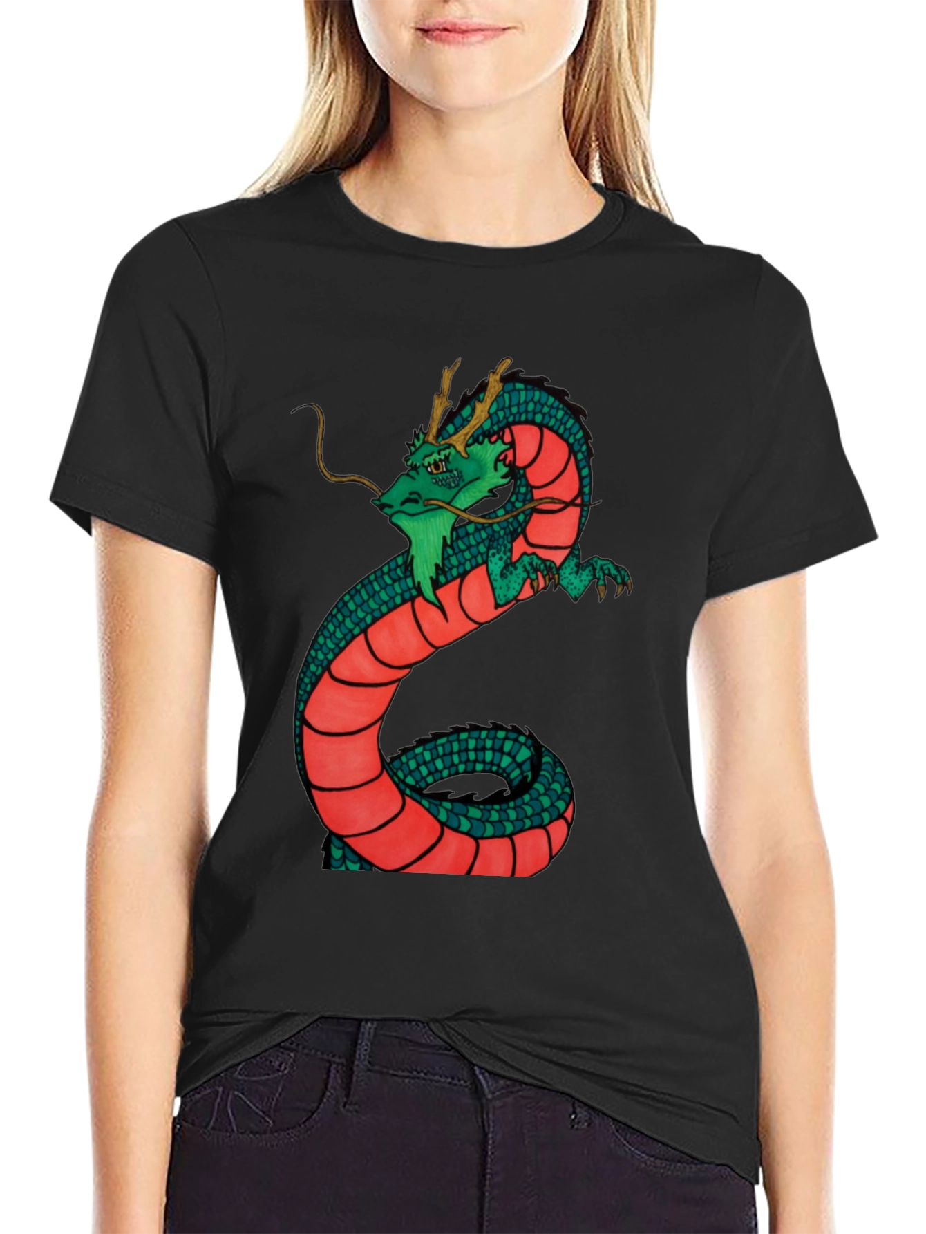 Black Dragon Graphic Tee - Black Cotton Blend Shirt view 2