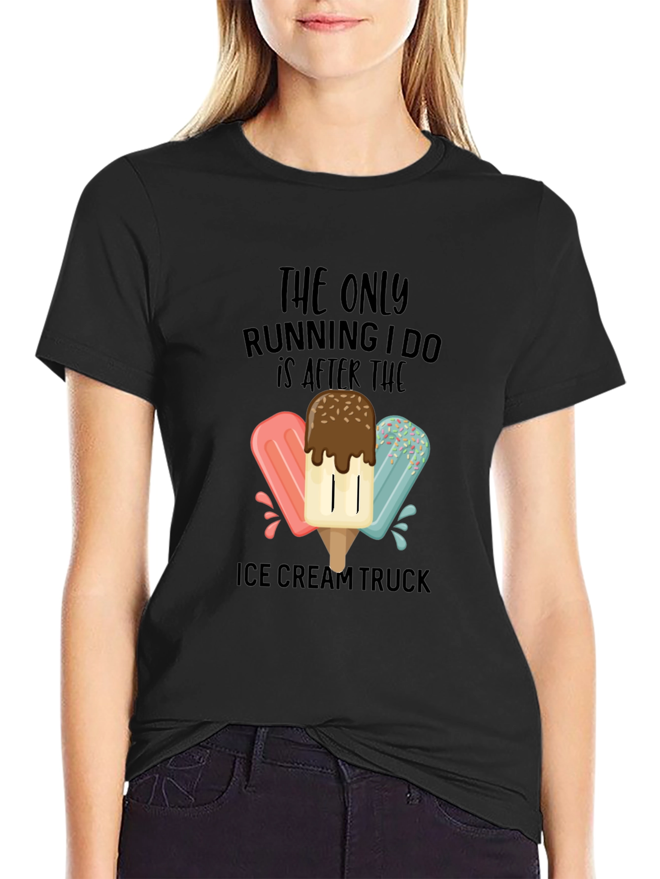 Black Ice Cream Truck Running T-Shirt view 2