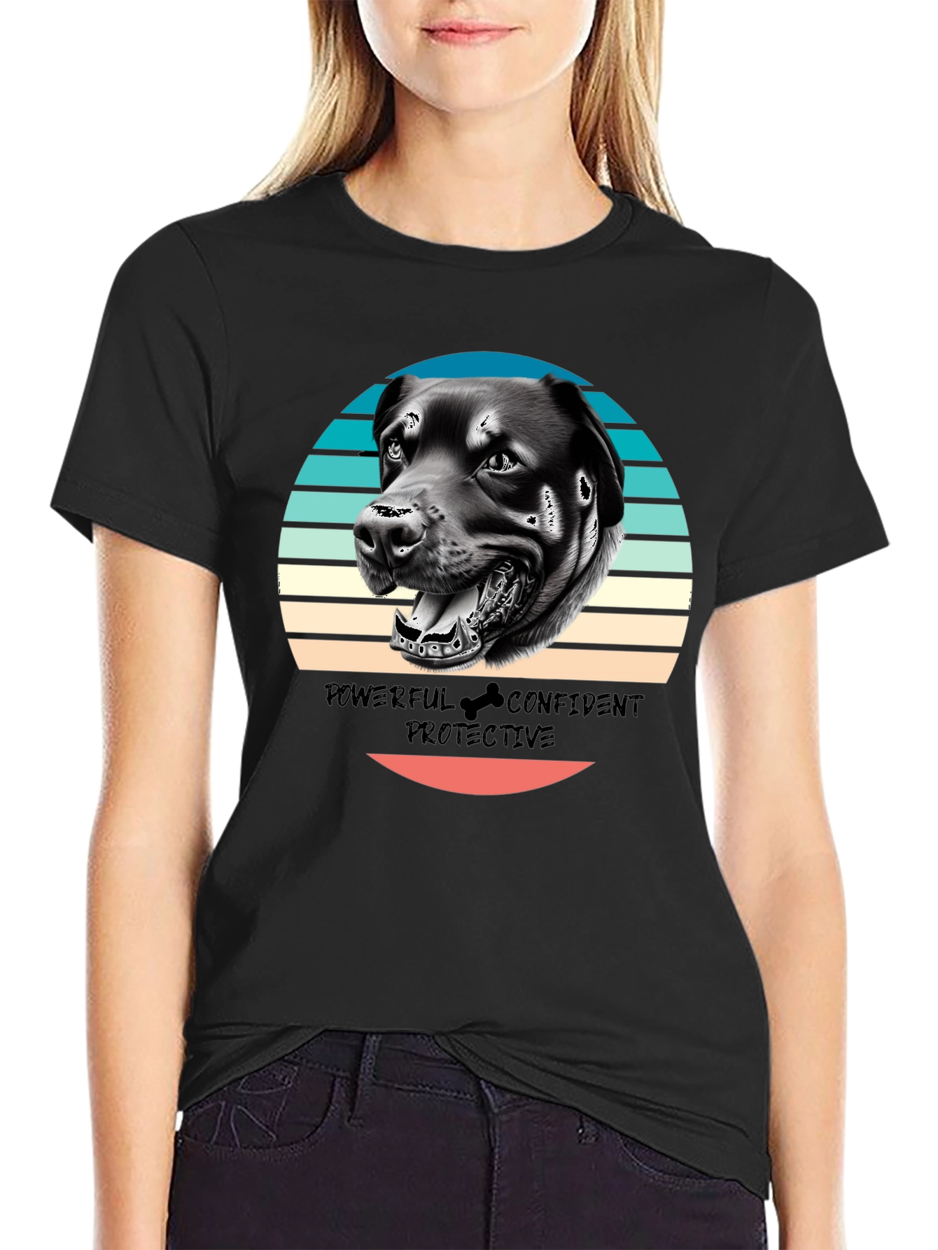 Black Dog Graphic Tee - Powerful Confident Protective Rottweiler T-Shirt view 2