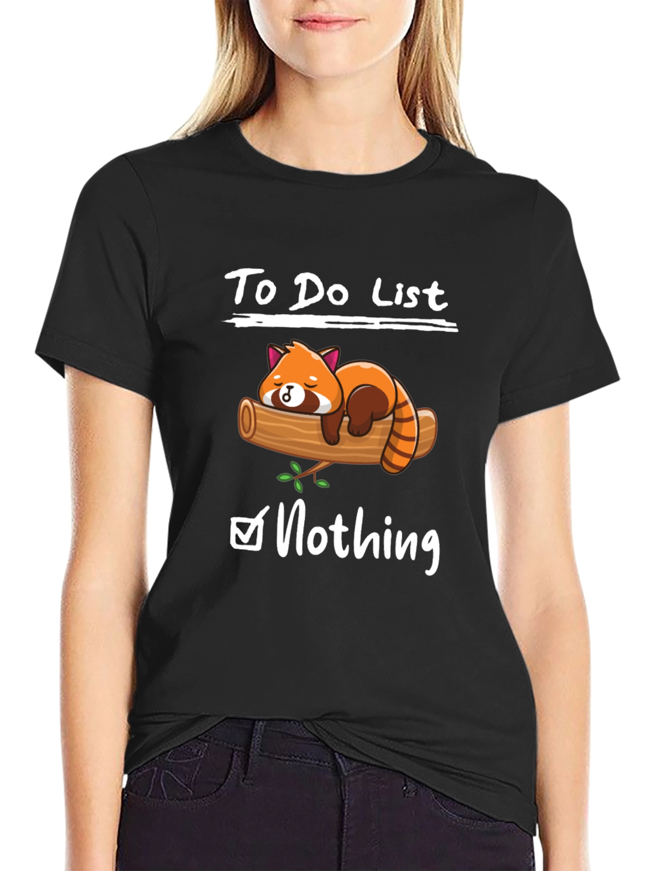 Black Lazy Red Panda To-Do List Graphic T-Shirt view 2