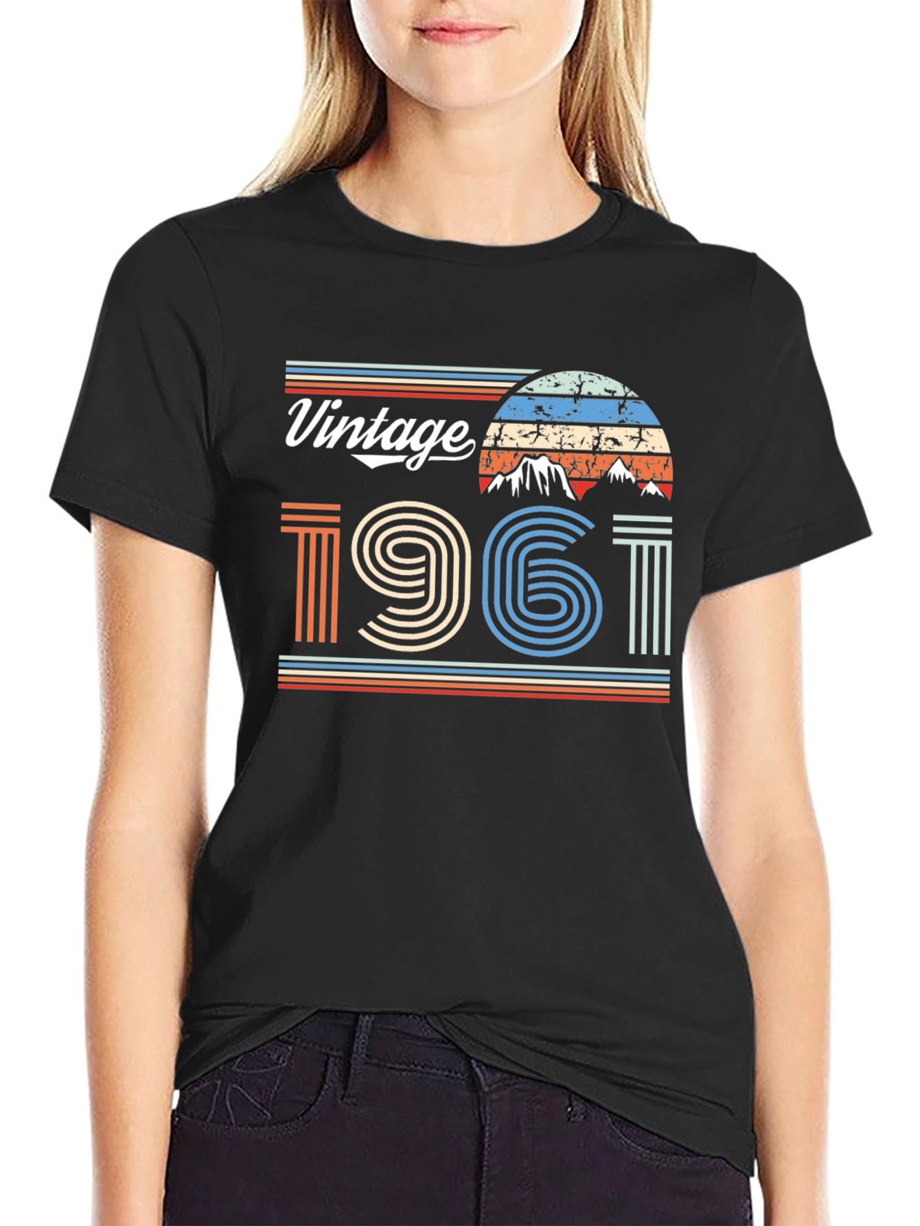 Black Vintage 1961 Graphic Tee - Retro Style T-Shirt view 2