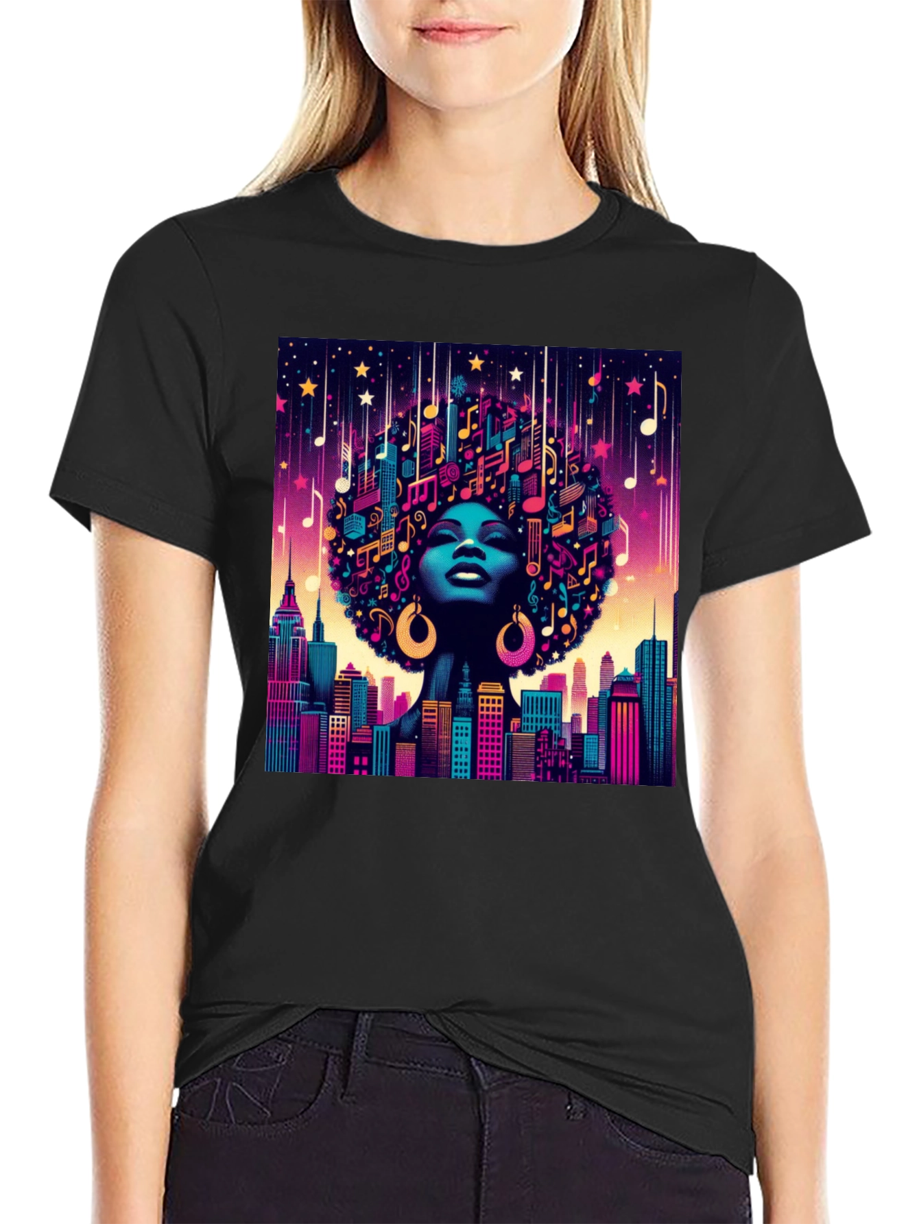 Black Musical Cityscape Graphic Tee - Afro Art view 2