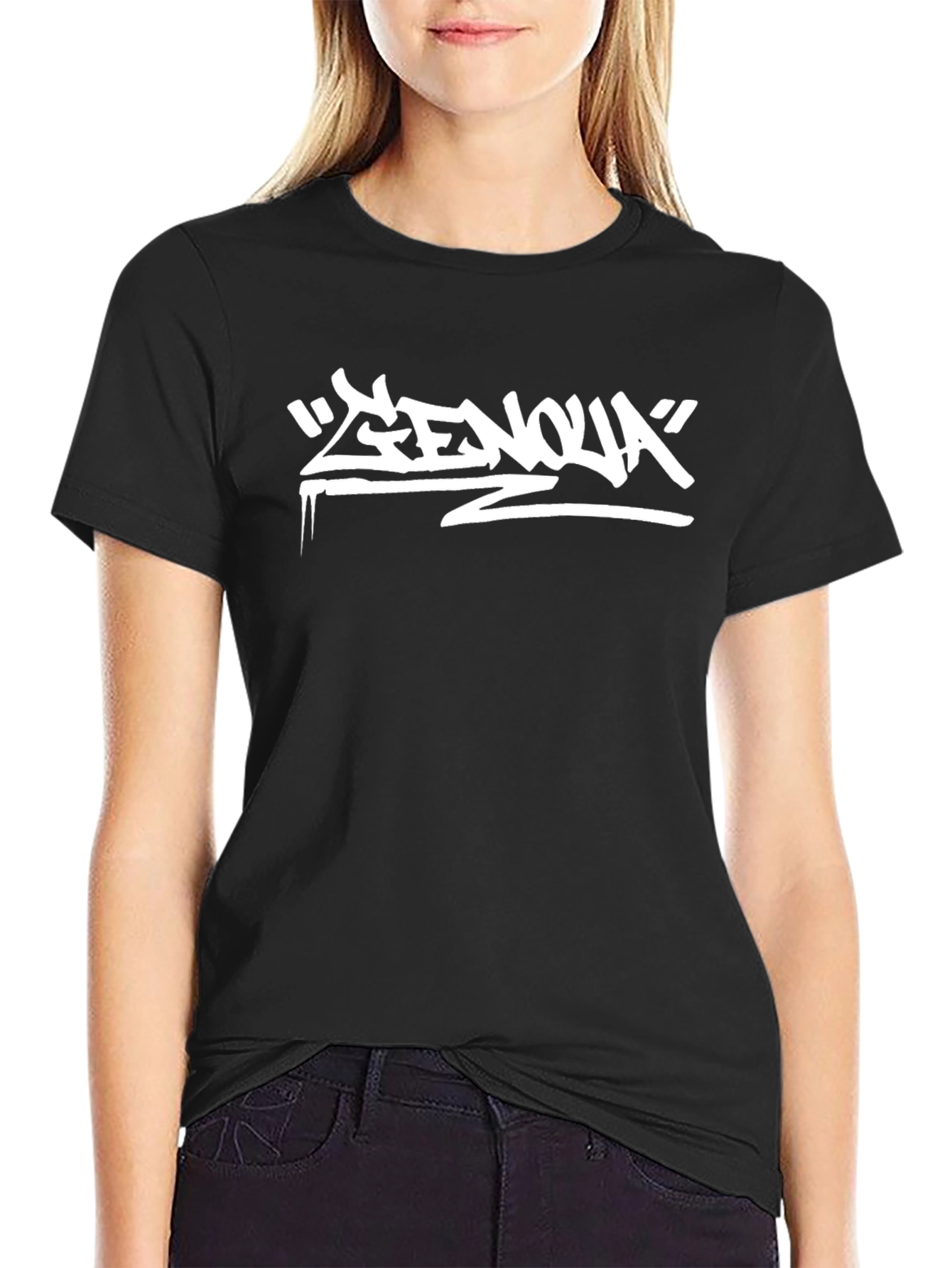 Black Stylish Black T-Shirt with White Graffiti Design view 2
