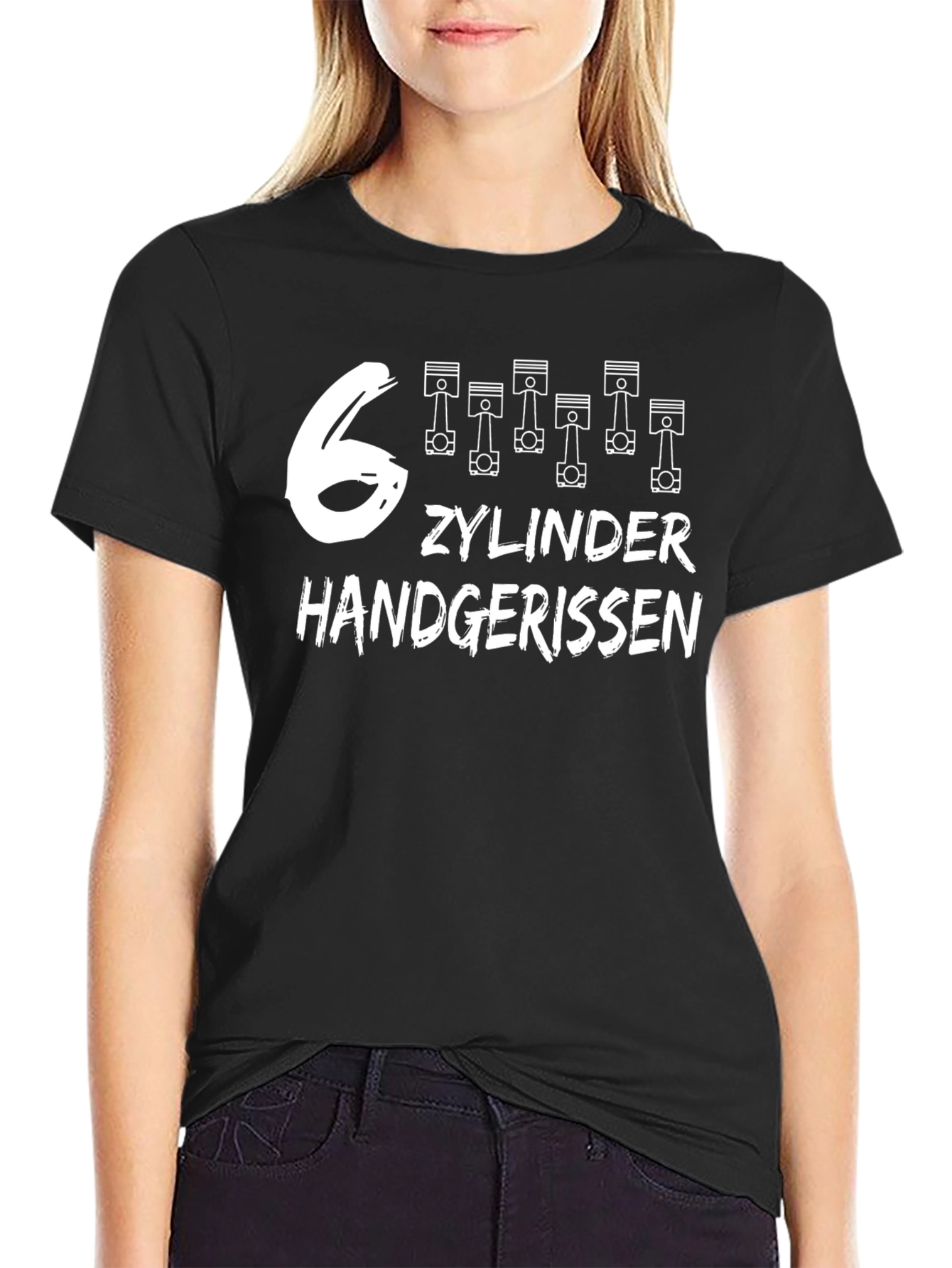 Black 6 Cylinder Handgerissen Black T-Shirt view 2