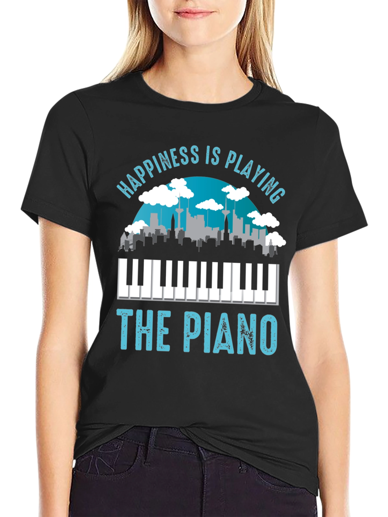 Black Happiness is Playing the Piano T-Shirt view 2