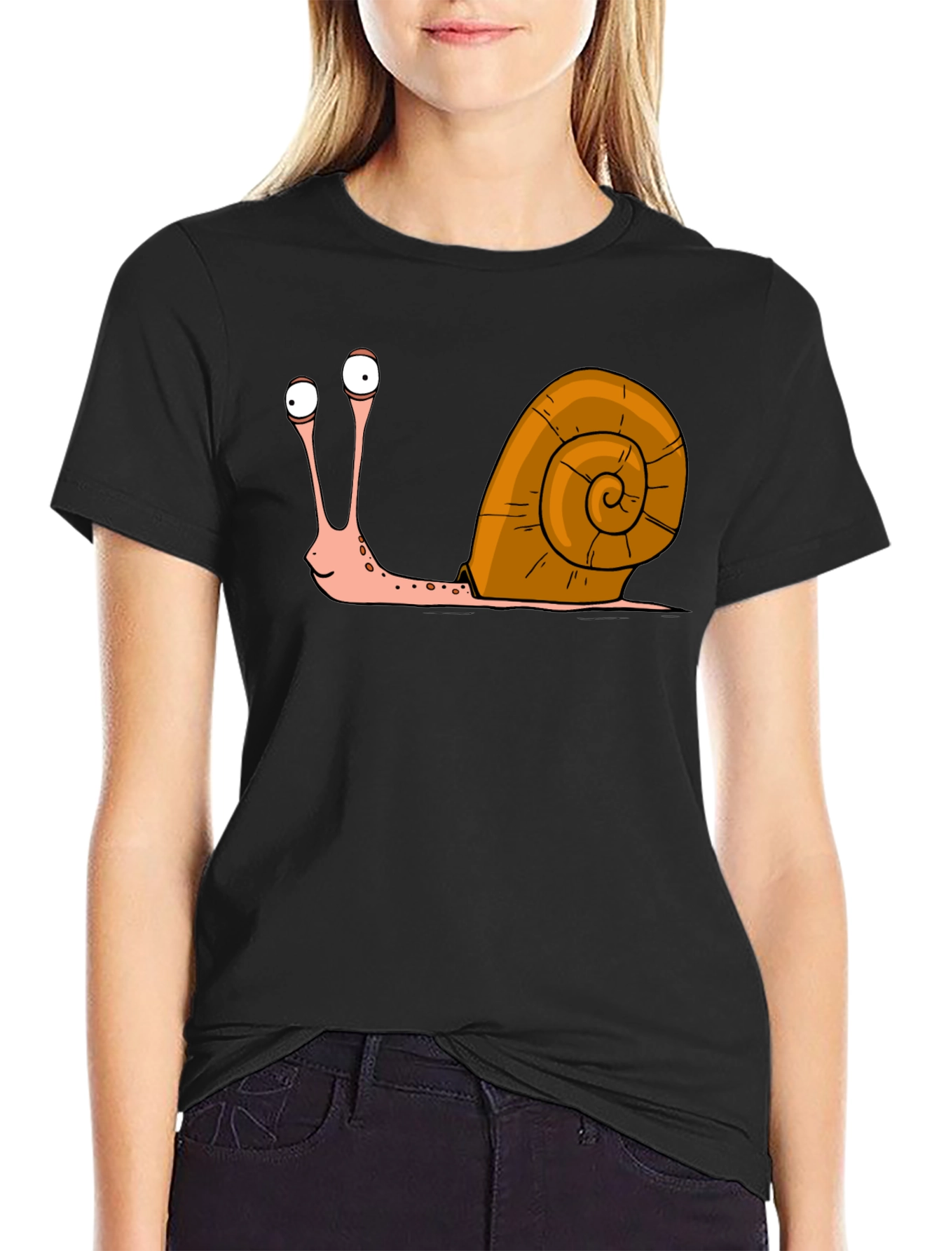 Black Funny Snail Graphic T-Shirt - Quirky Casual Tee view 2