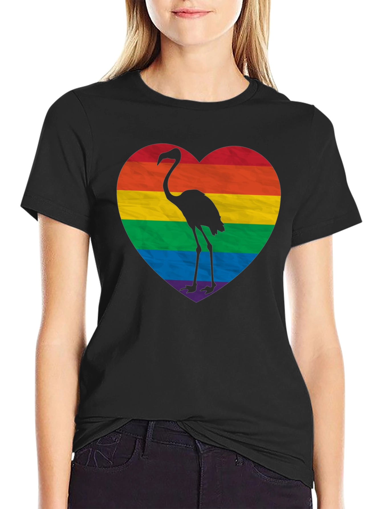 Black Pride Flamingo Heart T-Shirt - Black LGBTQ+ Tee view 2