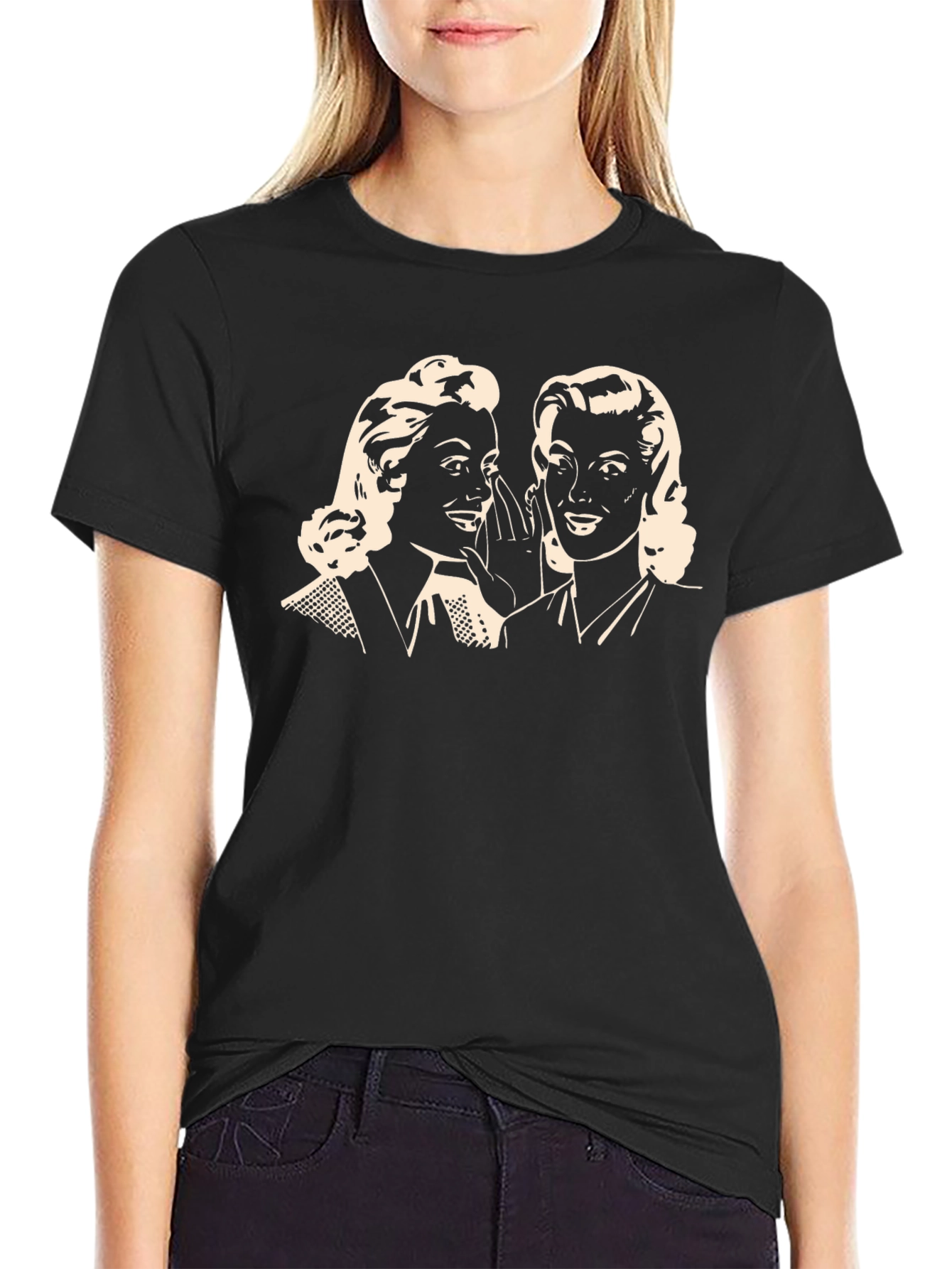Black Vintage Gossip Tee - Retro Style, Black Cotton view 2