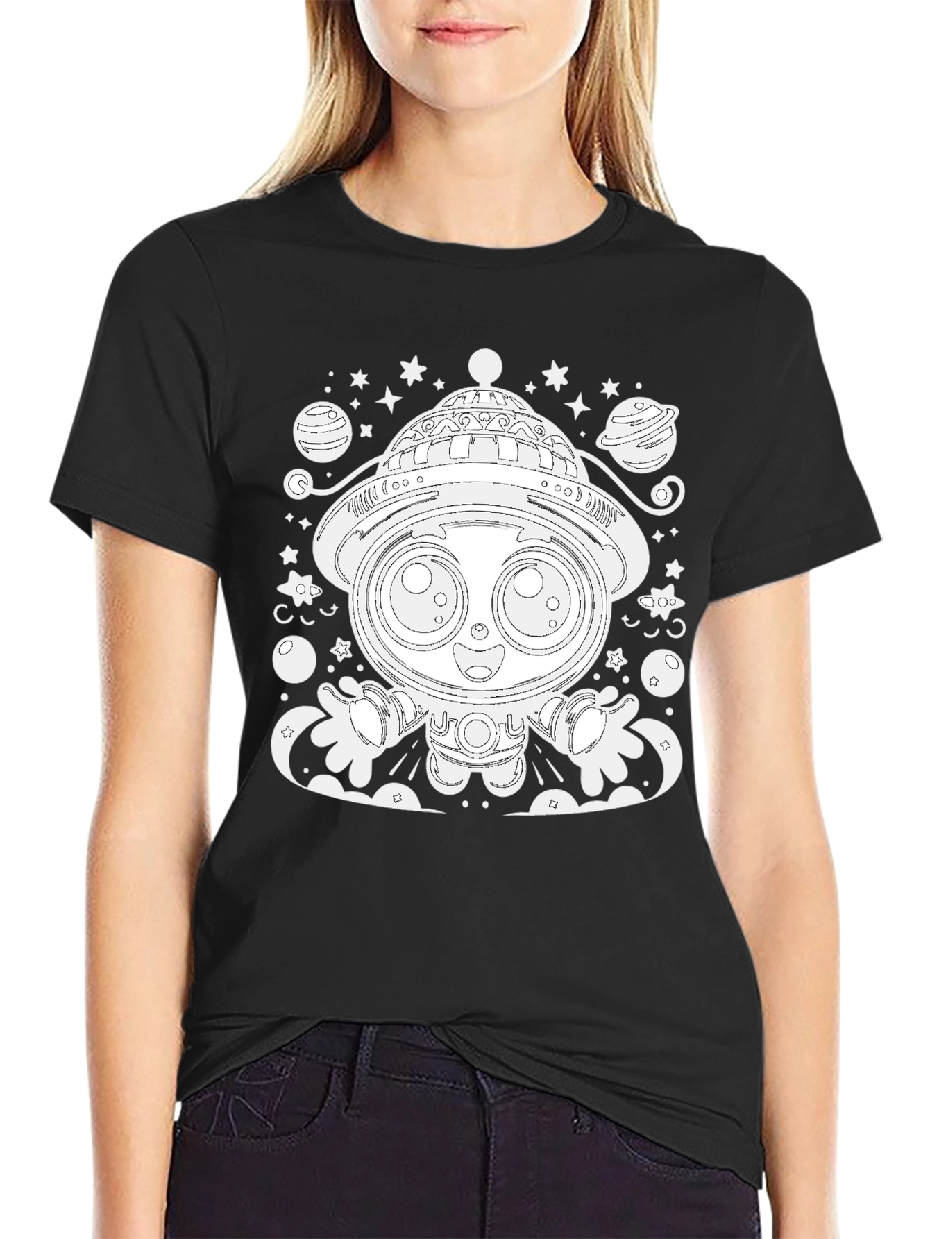 Black Cute Astronaut Graphic Tee view 2