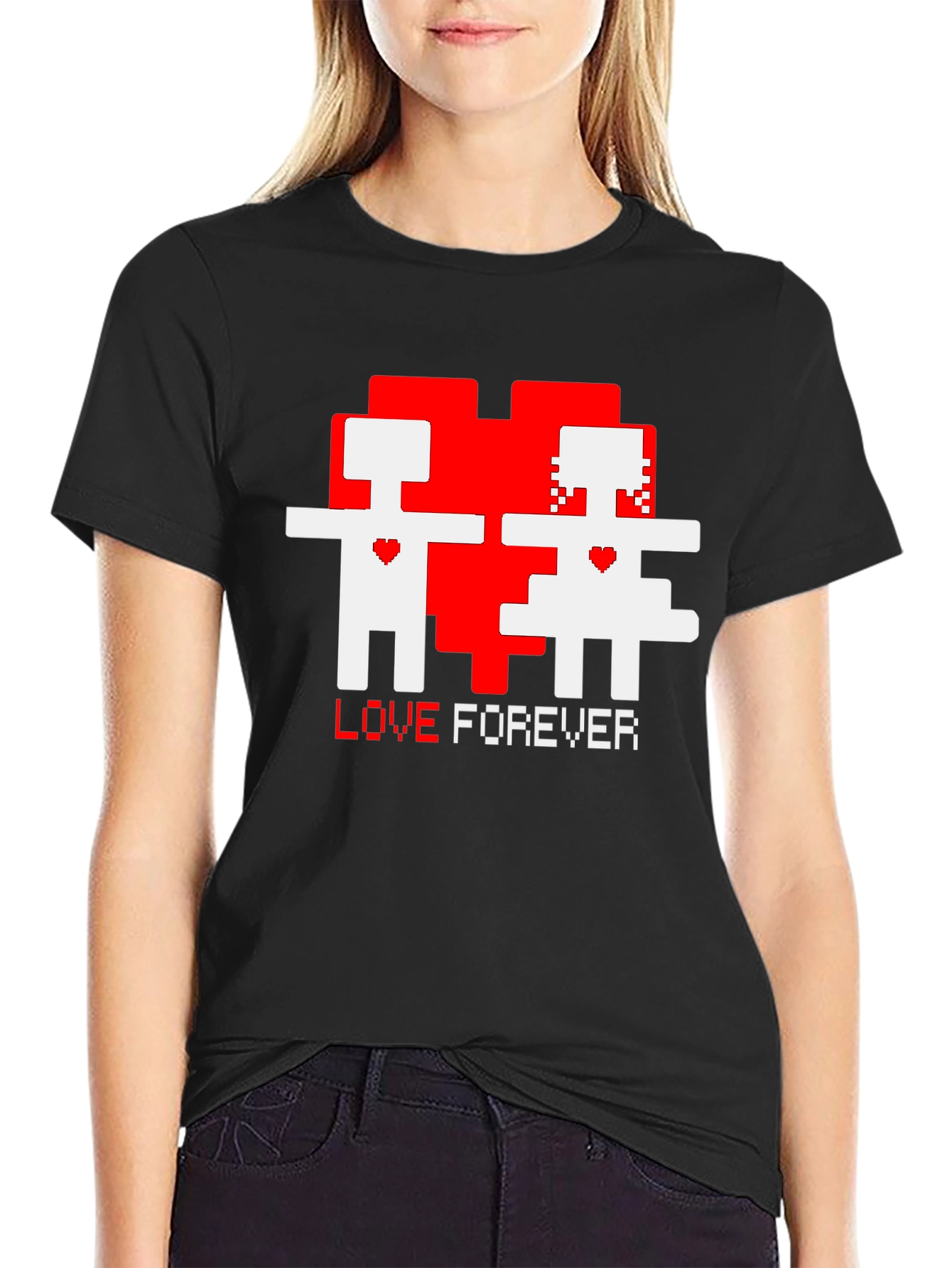 Black Pixel Love Forever Black T-Shirt view 2