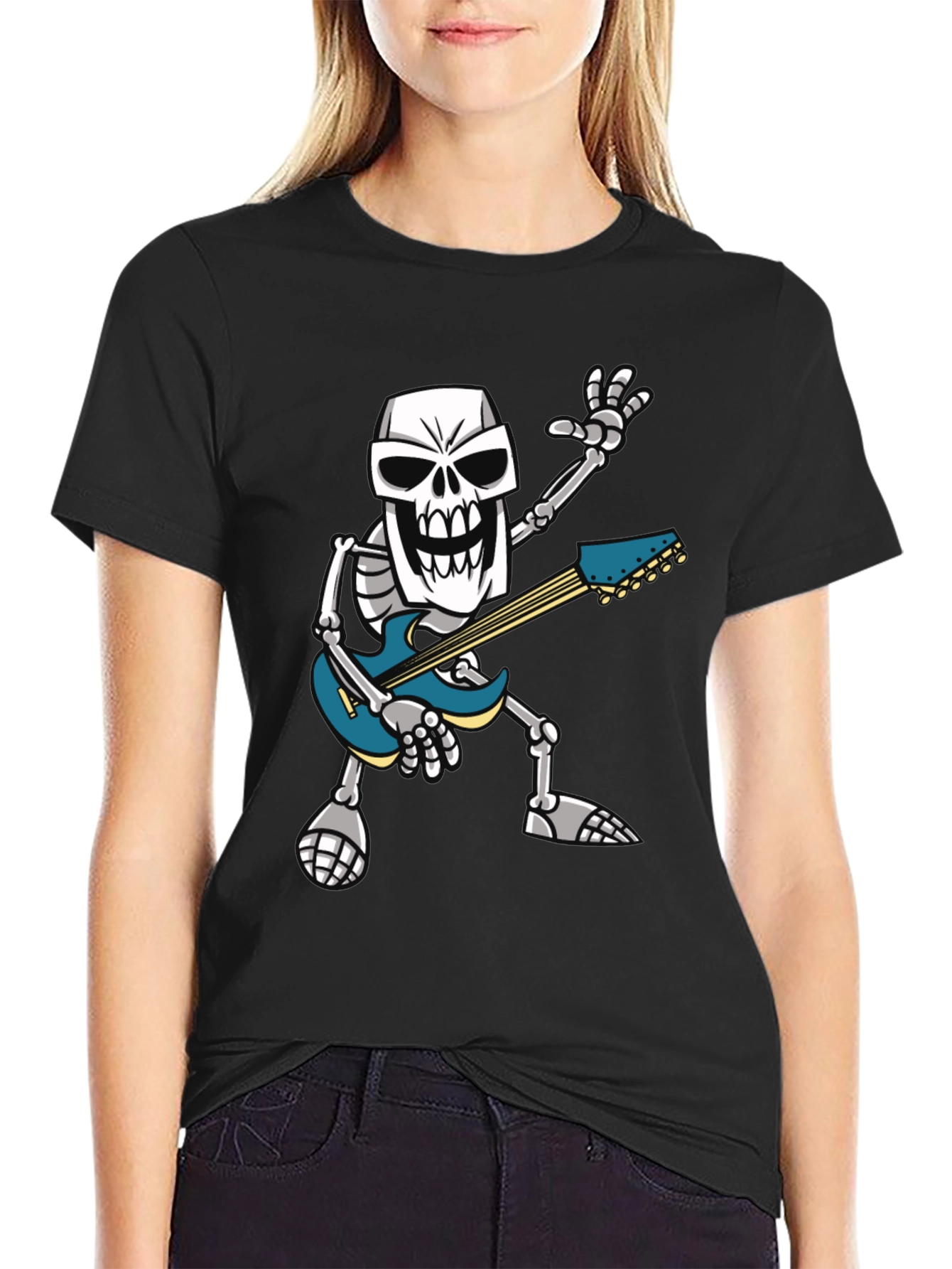 Black Skeleton Guitarist Graphic T-Shirt - Rock Out in Style! view 2