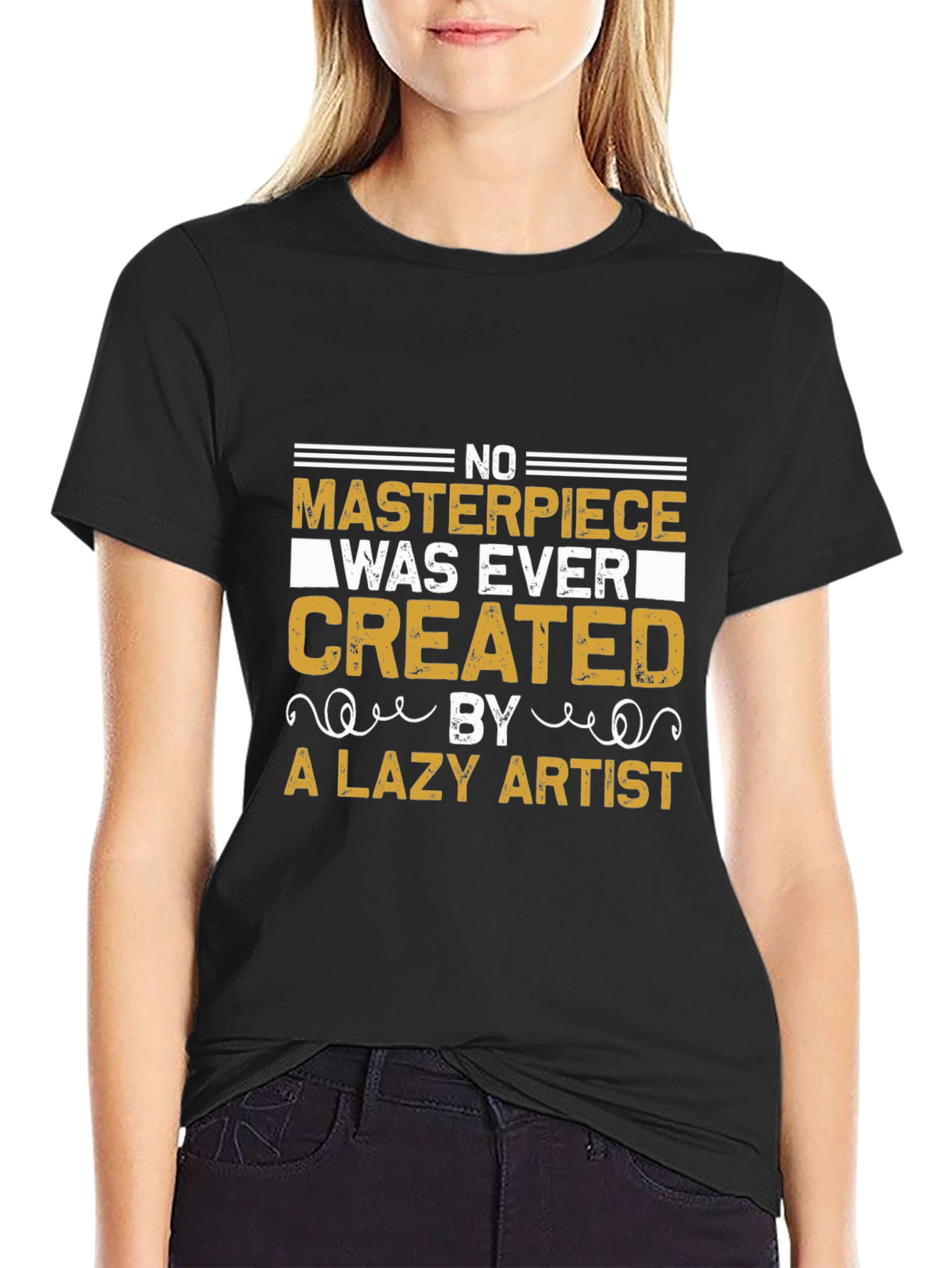 Black No Masterpiece Lazy Artist Graphic T-Shirt view 2