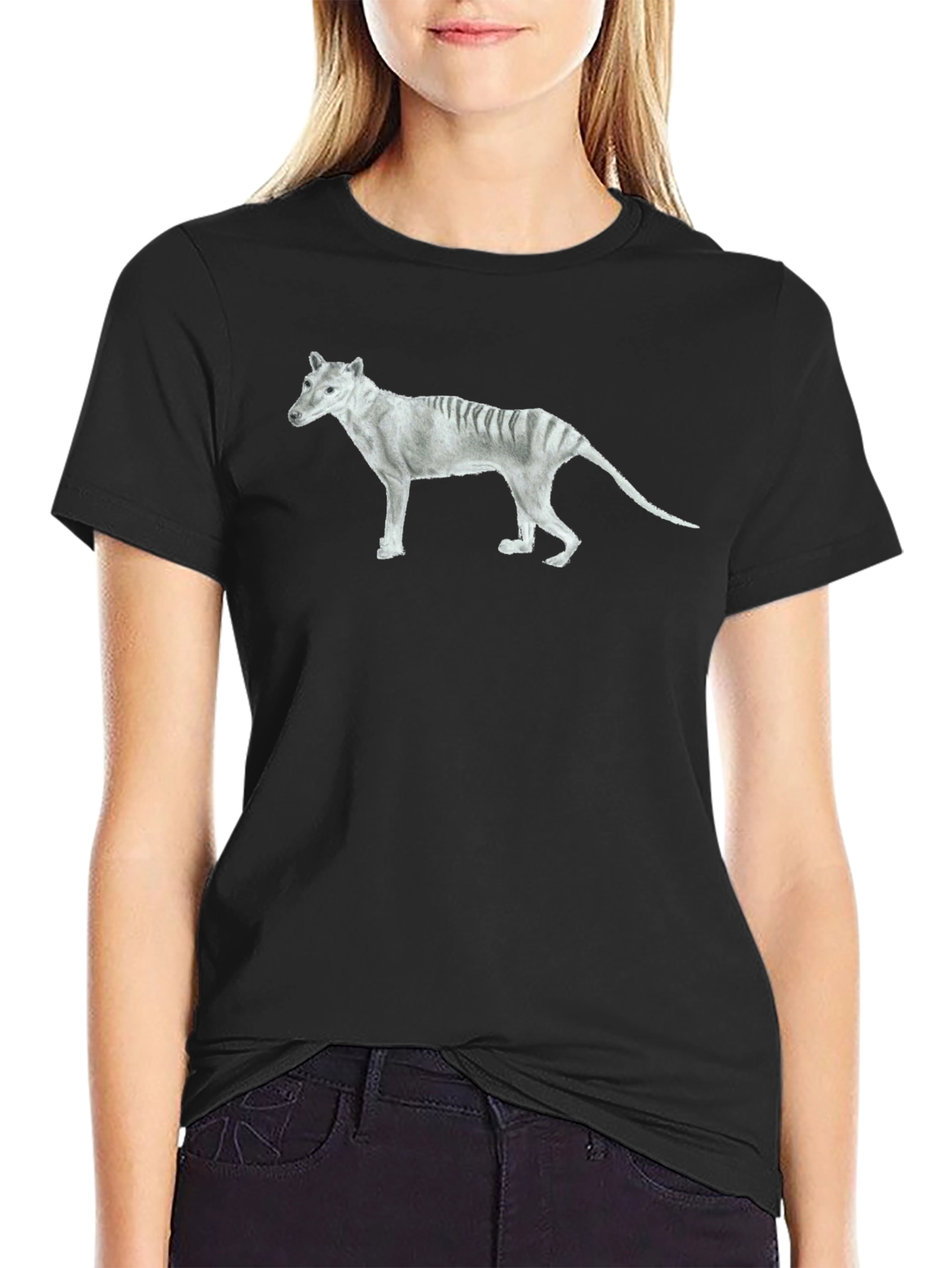 Black Tasmanian Tiger Graphic Tee - Extinct Animal T-Shirt view 2