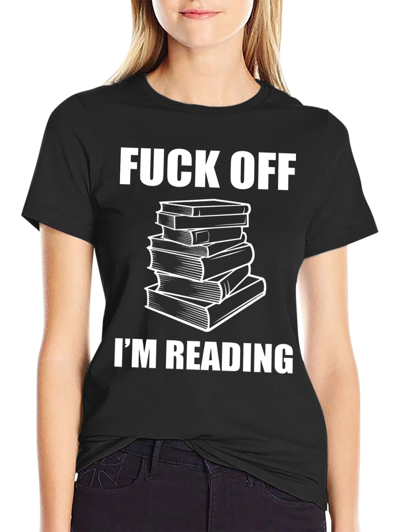 Black Funny Bookworm T-Shirt - "Fuck Off, I'm Reading" view 2